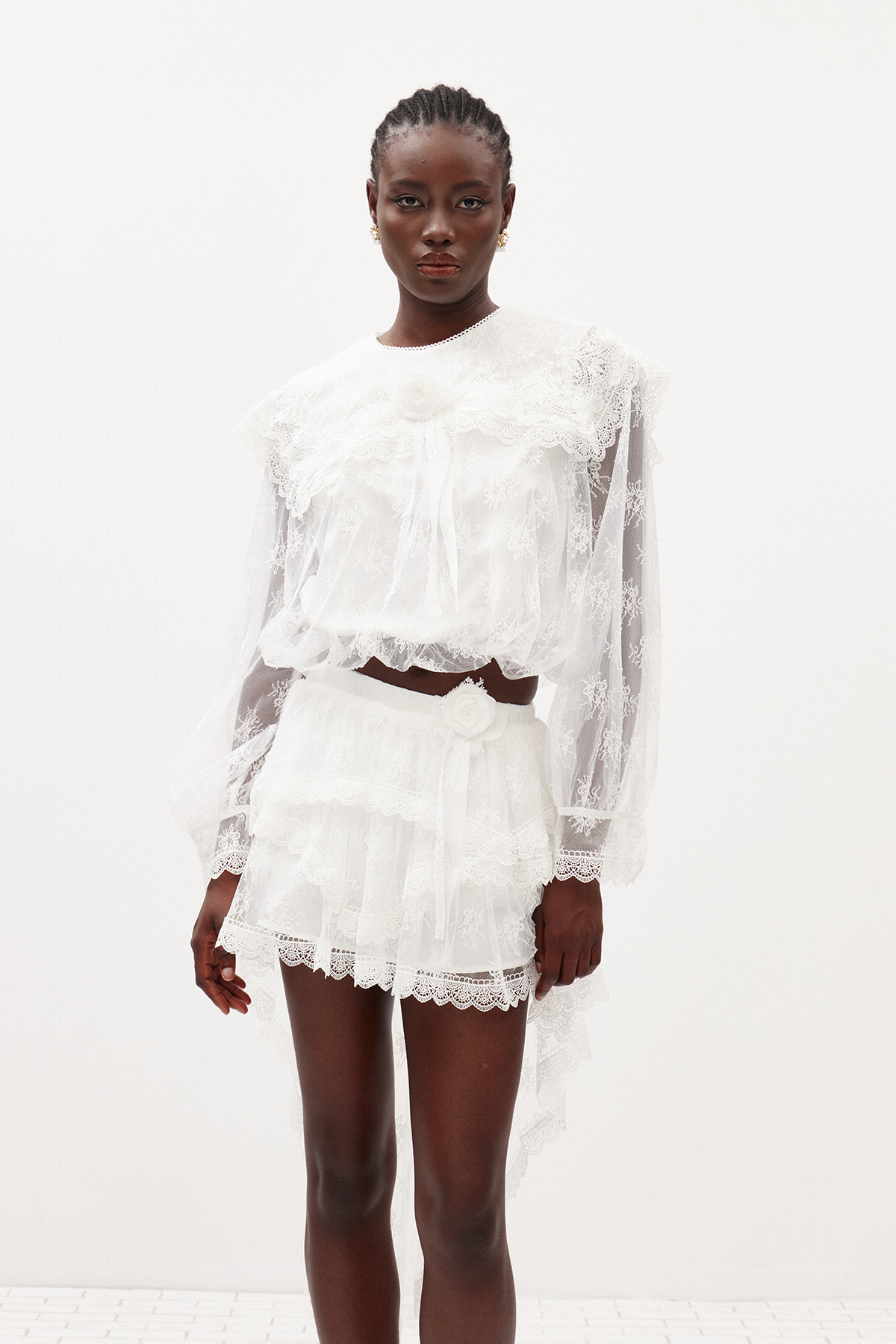 Ikraam Lace Crop Flower Skirt Set
