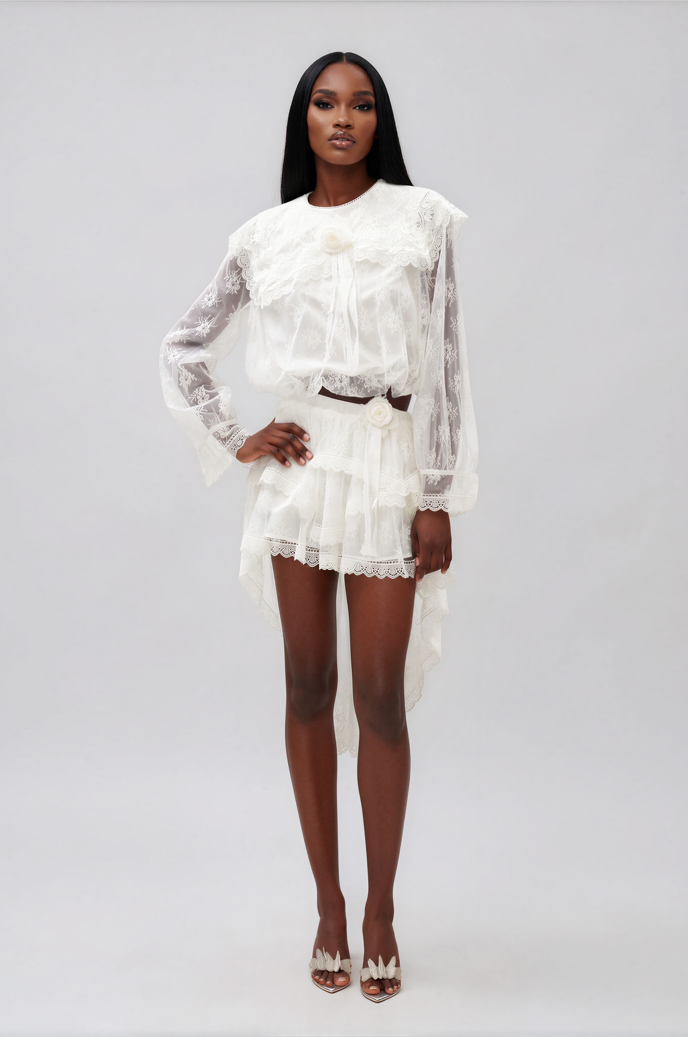 Ikraam Lace Crop Flower Skirt Set