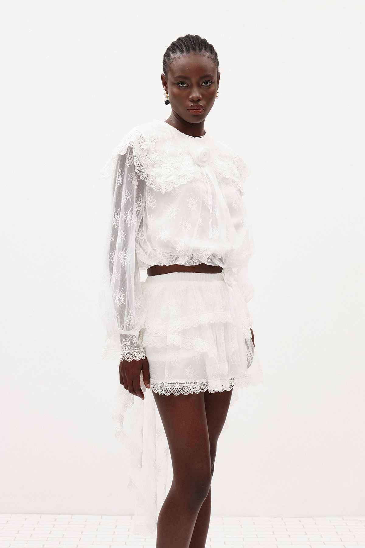 Ikraam Lace Crop Flower Skirt Set