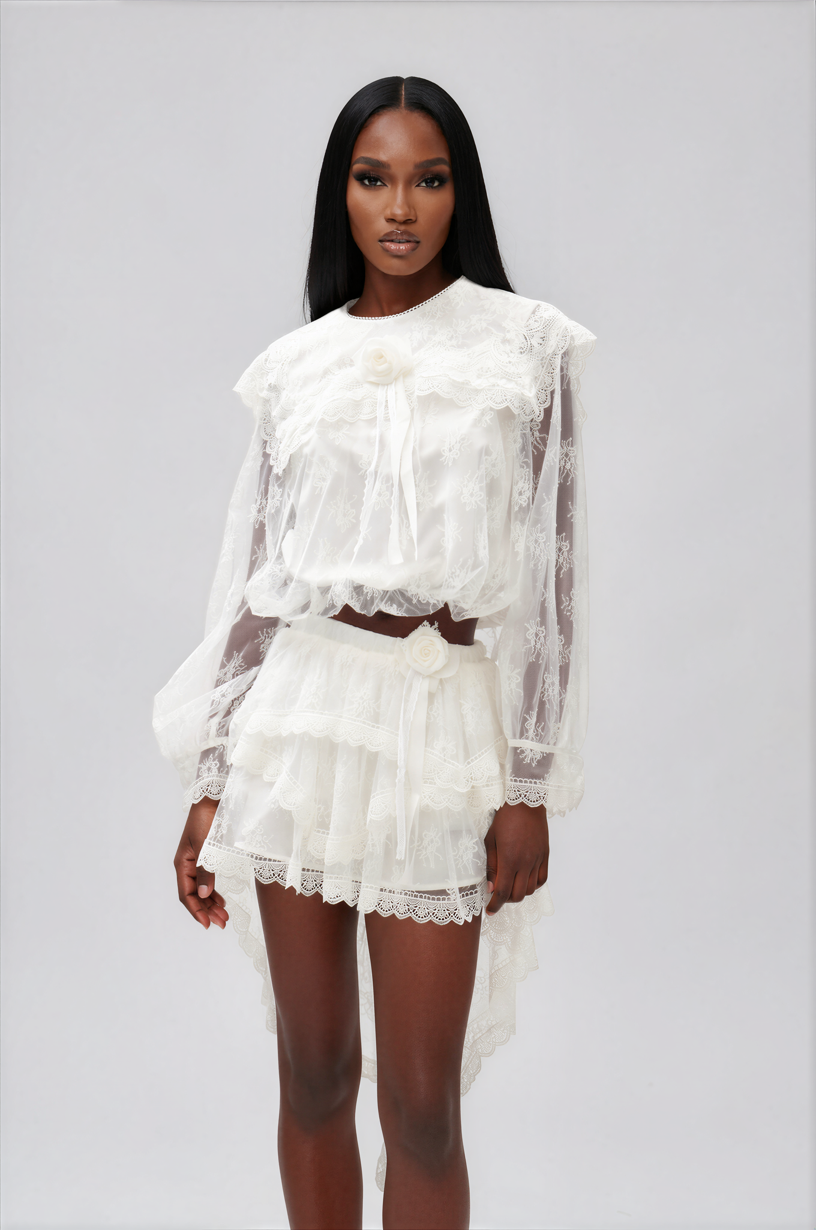 Ikraam Lace Crop Flower Skirt Set