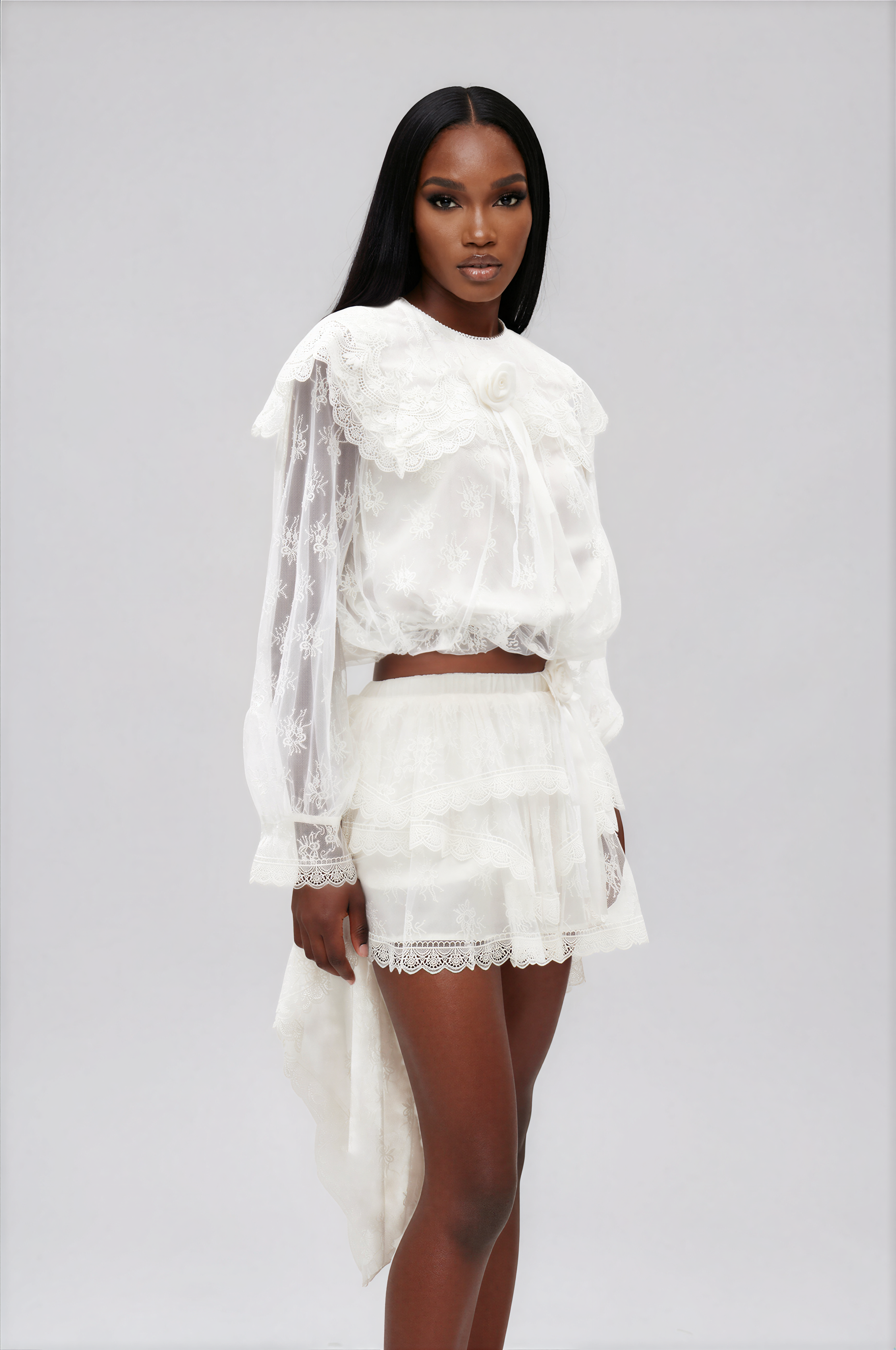 Ikraam Lace Crop Flower Skirt Set