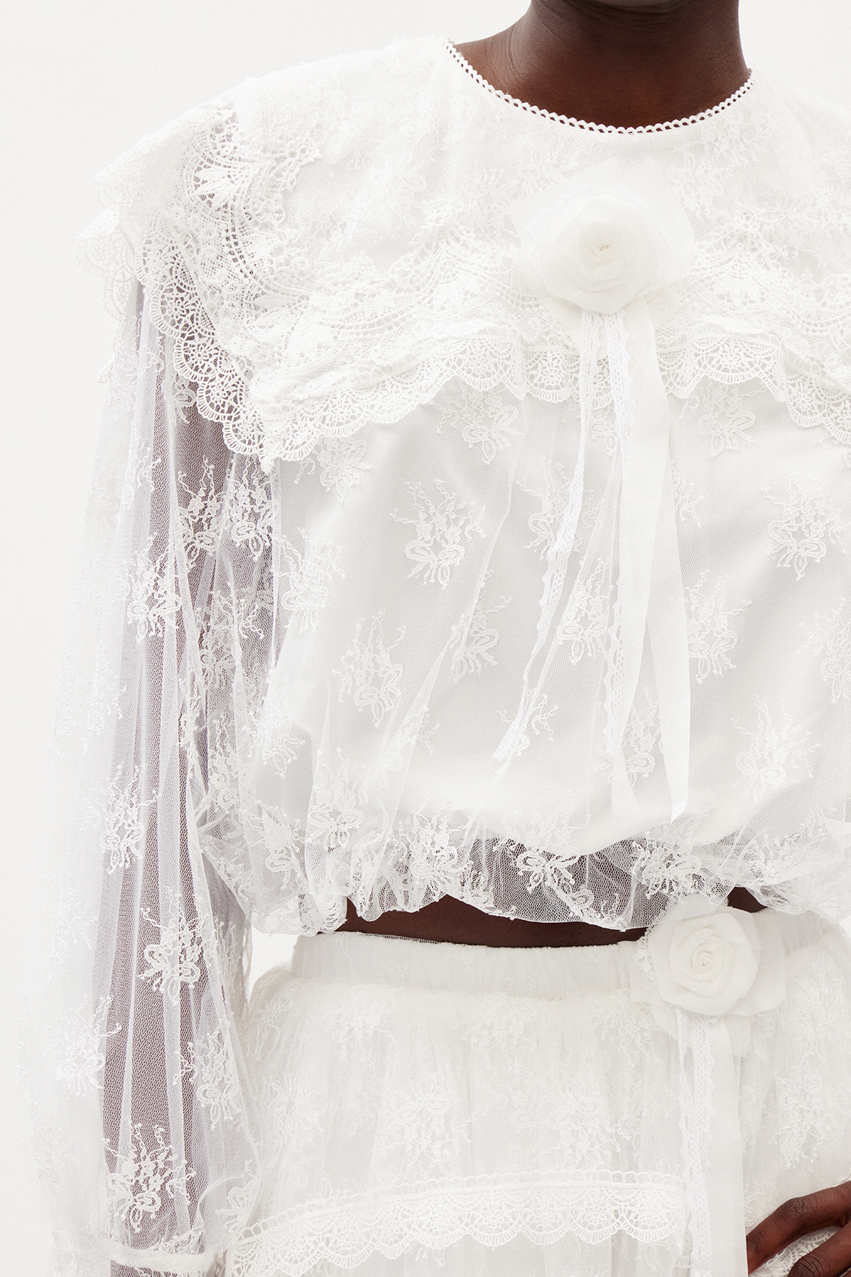 Ikraam Lace Crop Flower Skirt Set