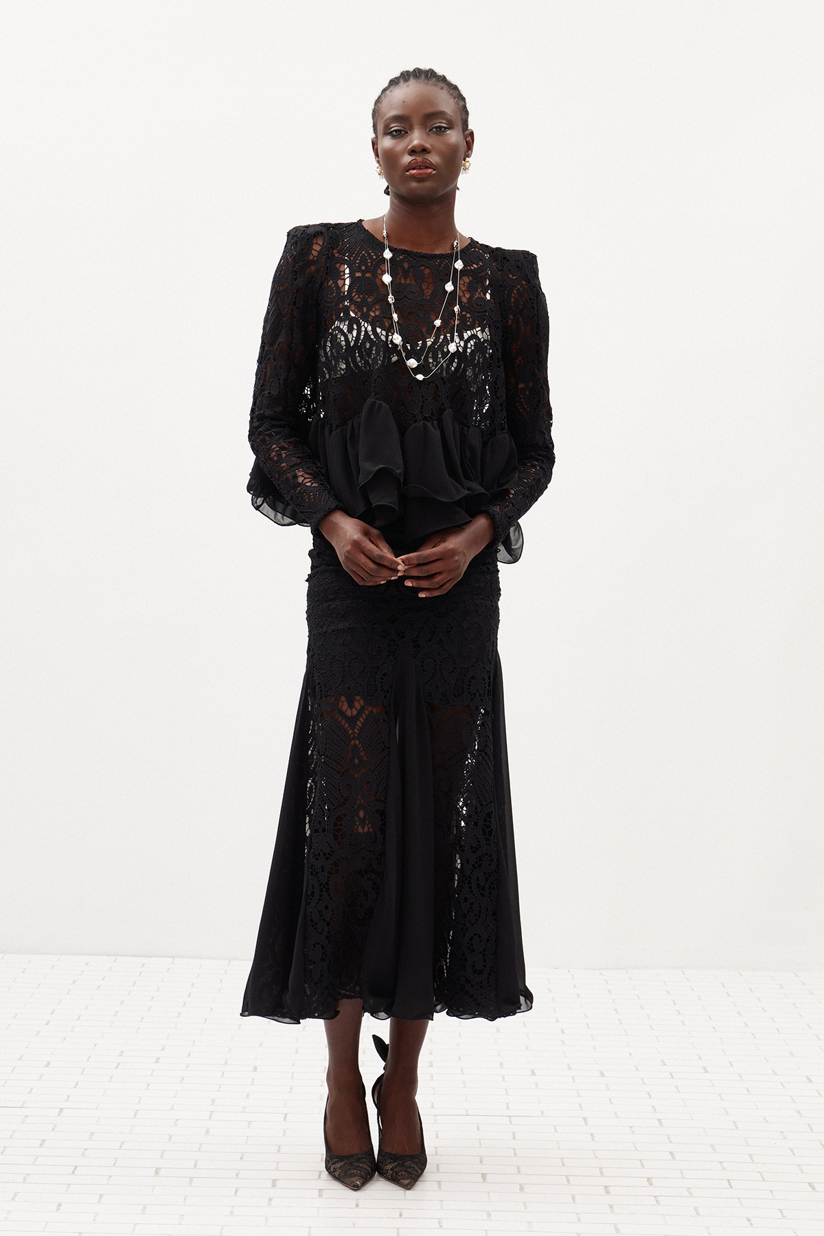 Ikranur Ruffle Lace Skirt Set