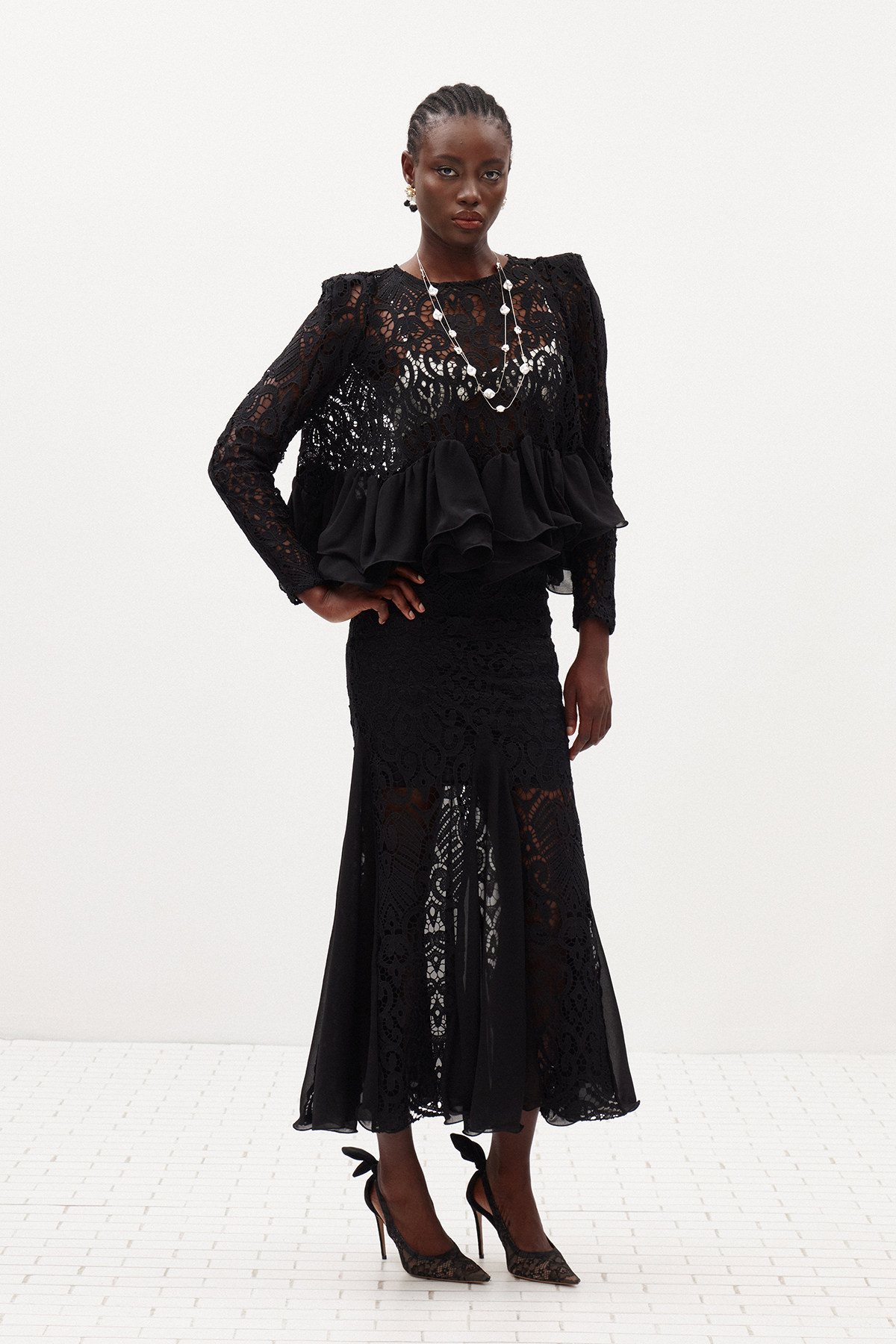 Ikranur Ruffle Lace Skirt Set