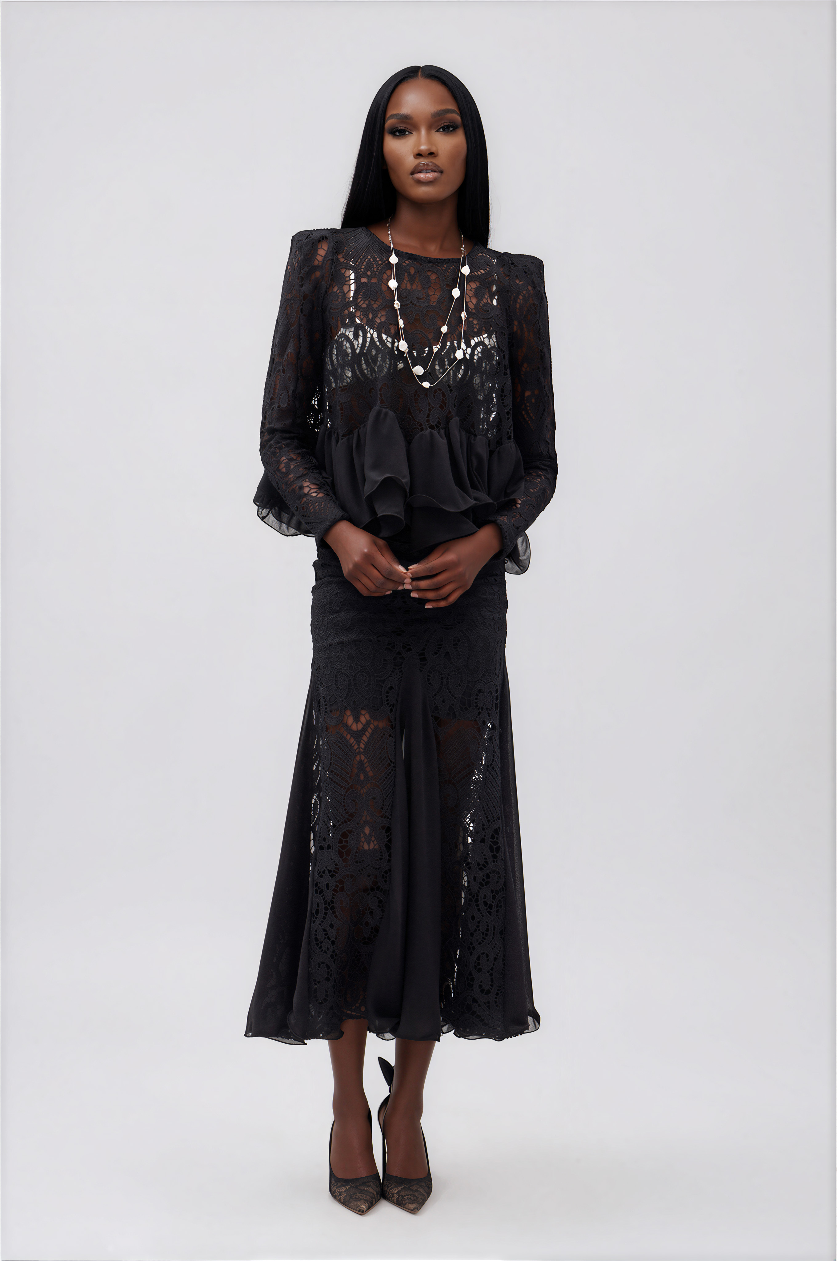 Ikranur Ruffle Lace Skirt Set