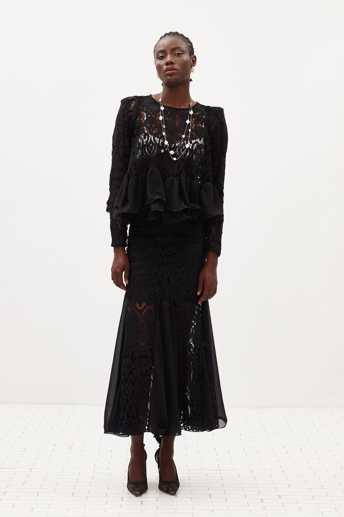 Ikranur Ruffle Lace Skirt Set