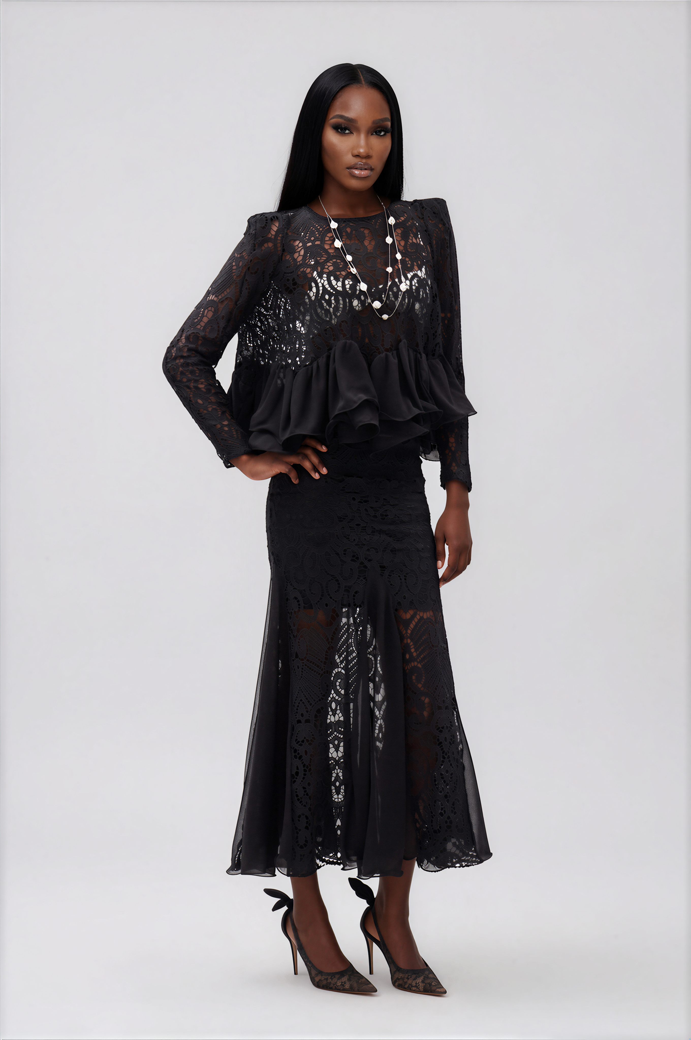 Ikranur Ruffle Lace Skirt Set