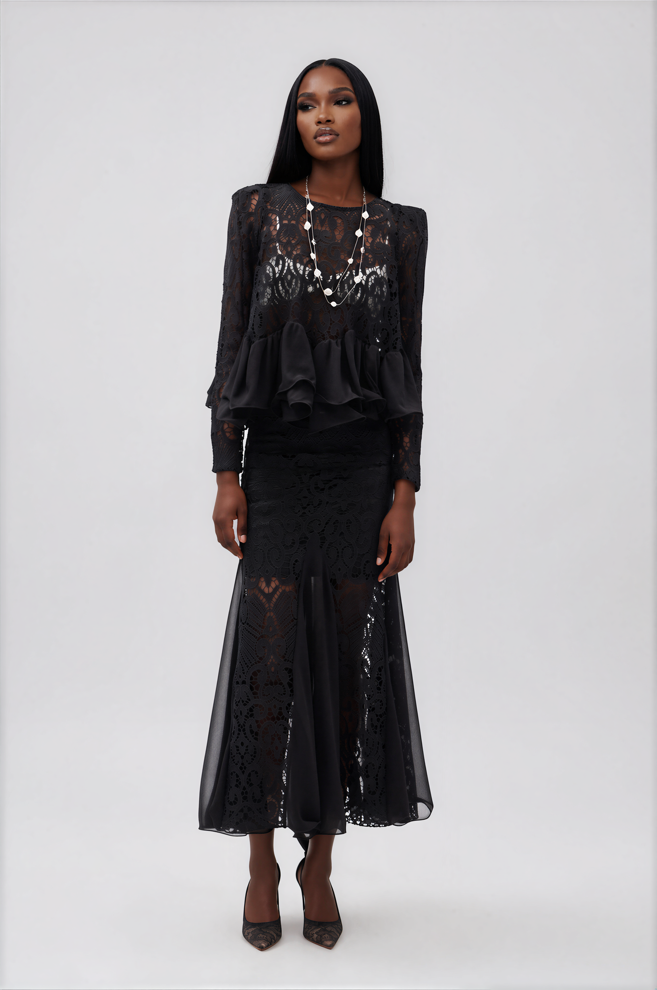 Ikranur Ruffle Lace Skirt Set