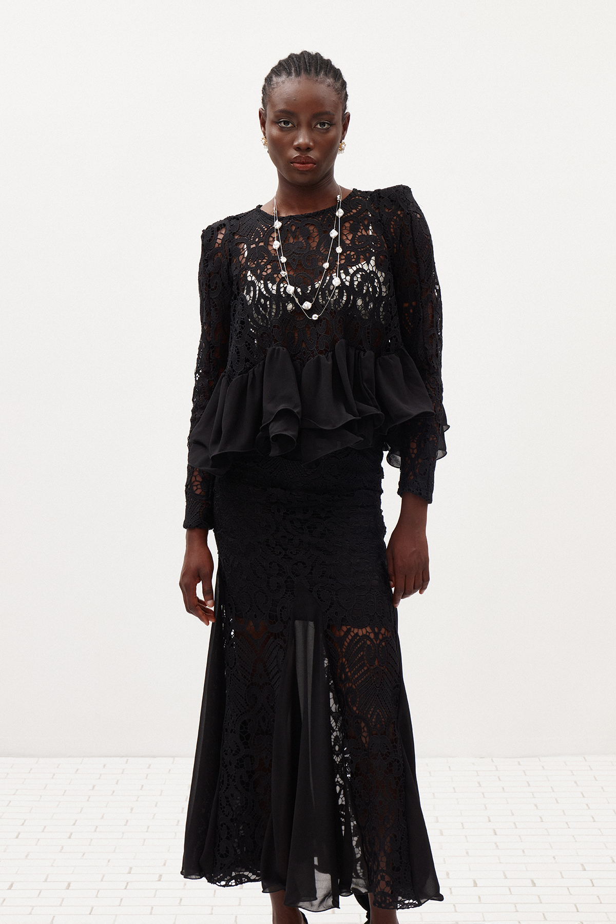 Ikranur Ruffle Lace Skirt Set