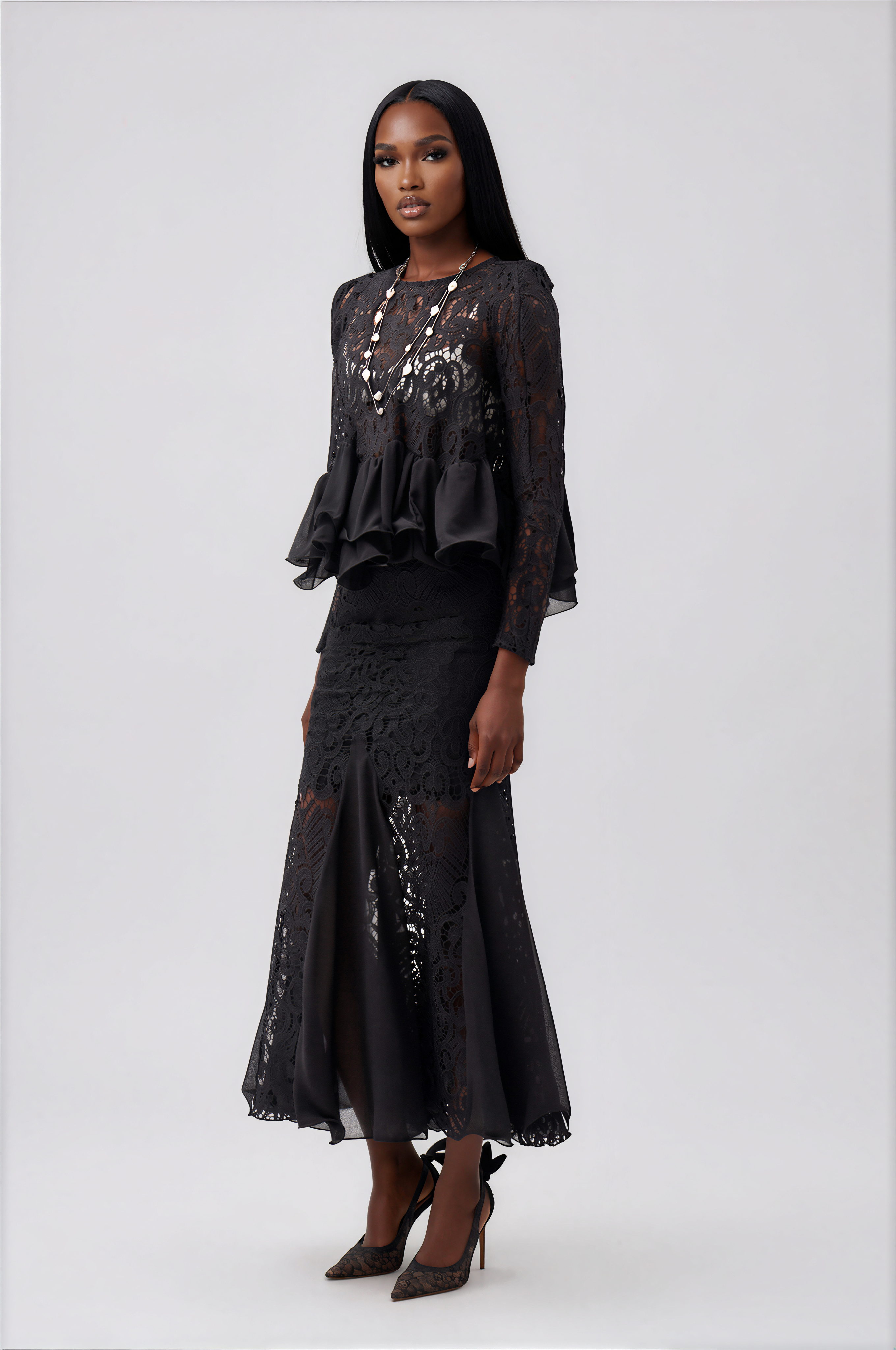 Ikranur Ruffle Lace Skirt Set