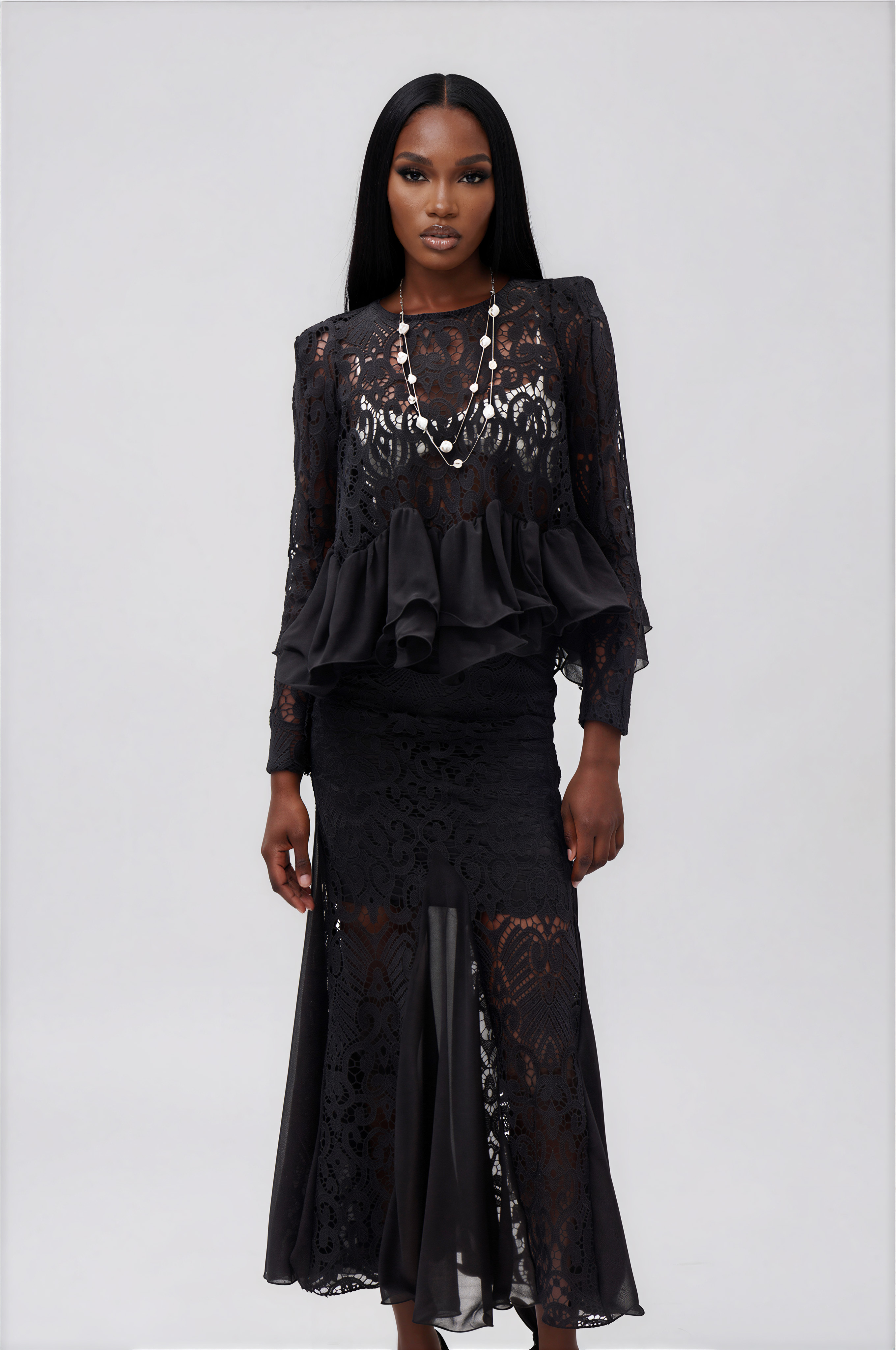 Ikranur Ruffle Lace Skirt Set