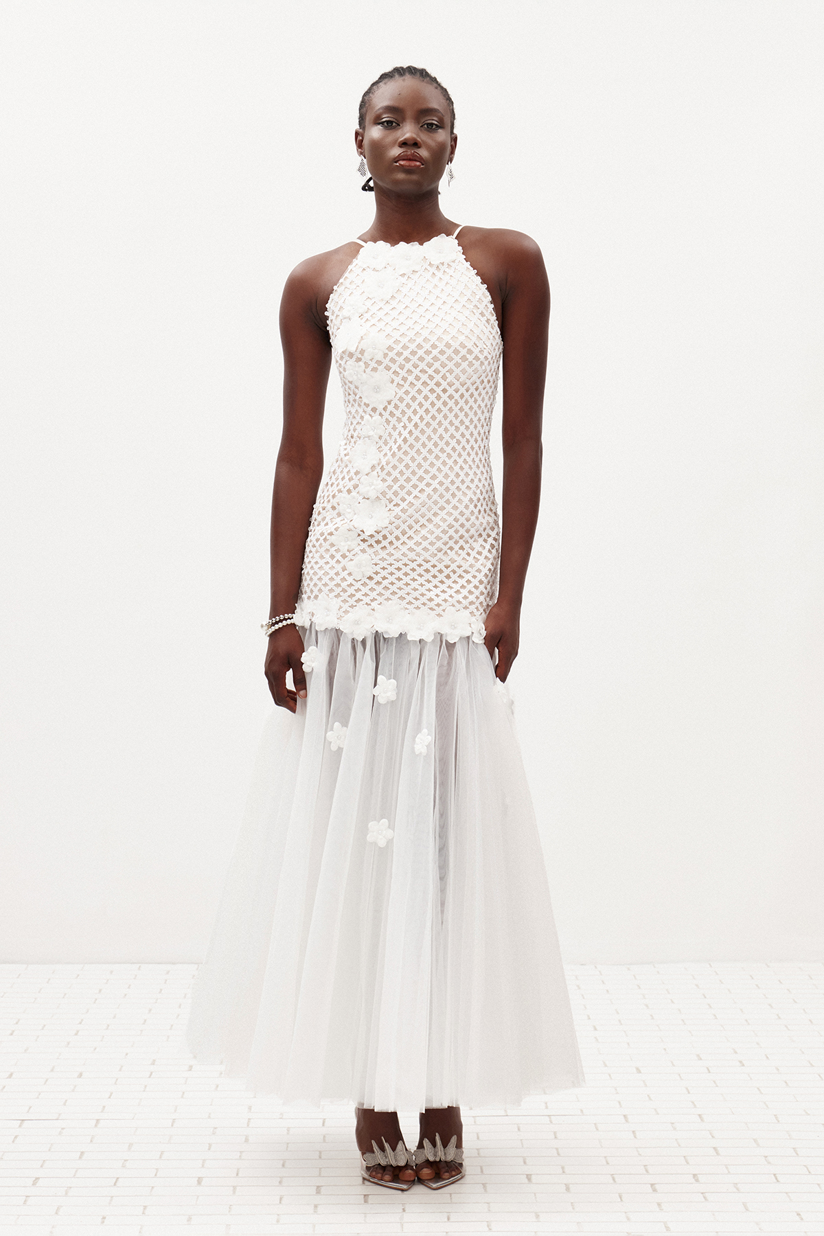 Ilai Flower Mesh Maxi Dress