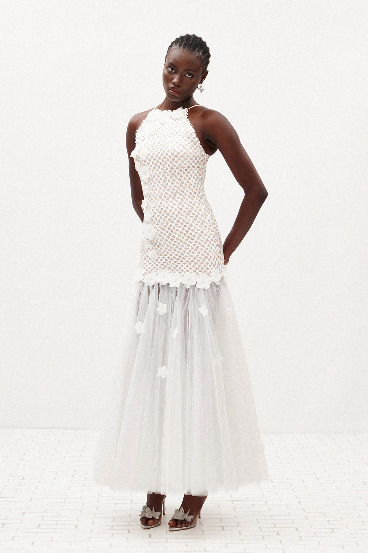 Ilai Flower Mesh Maxi Dress