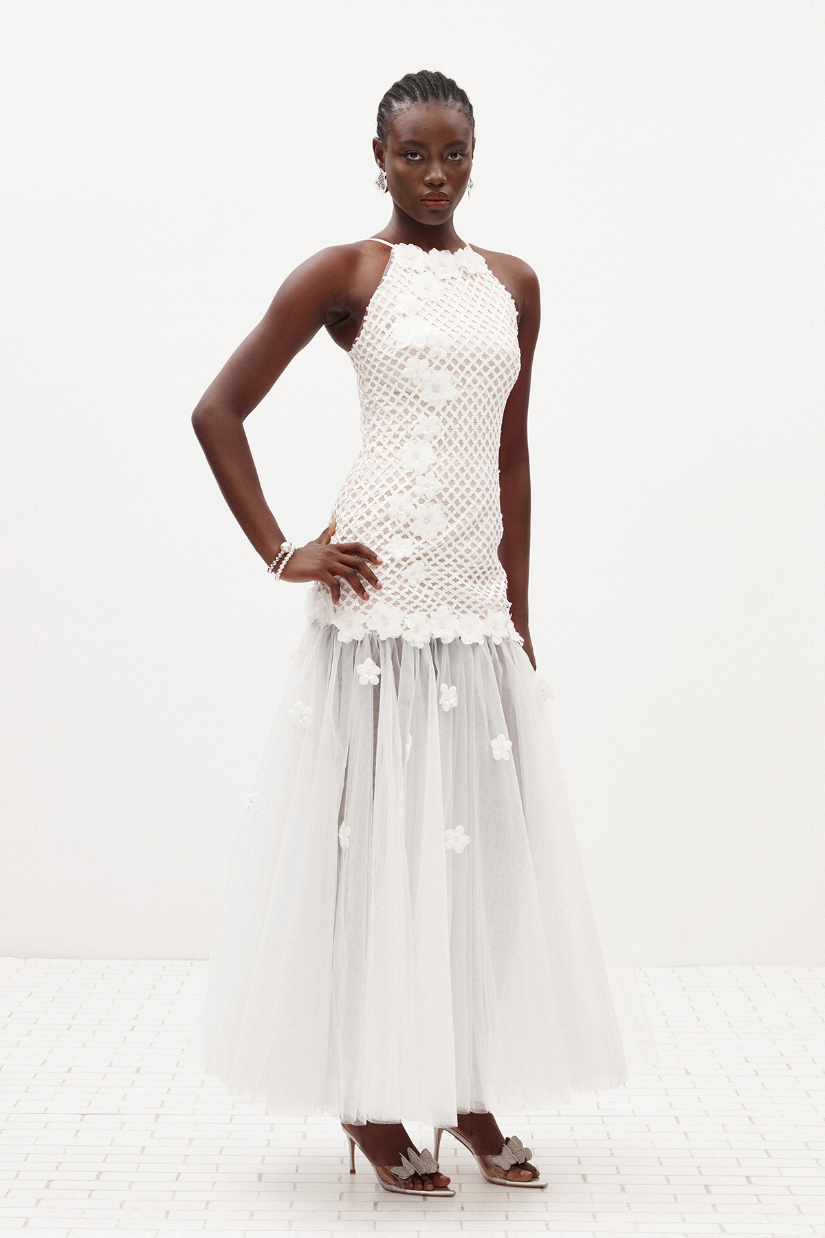 Ilai Flower Mesh Maxi Dress