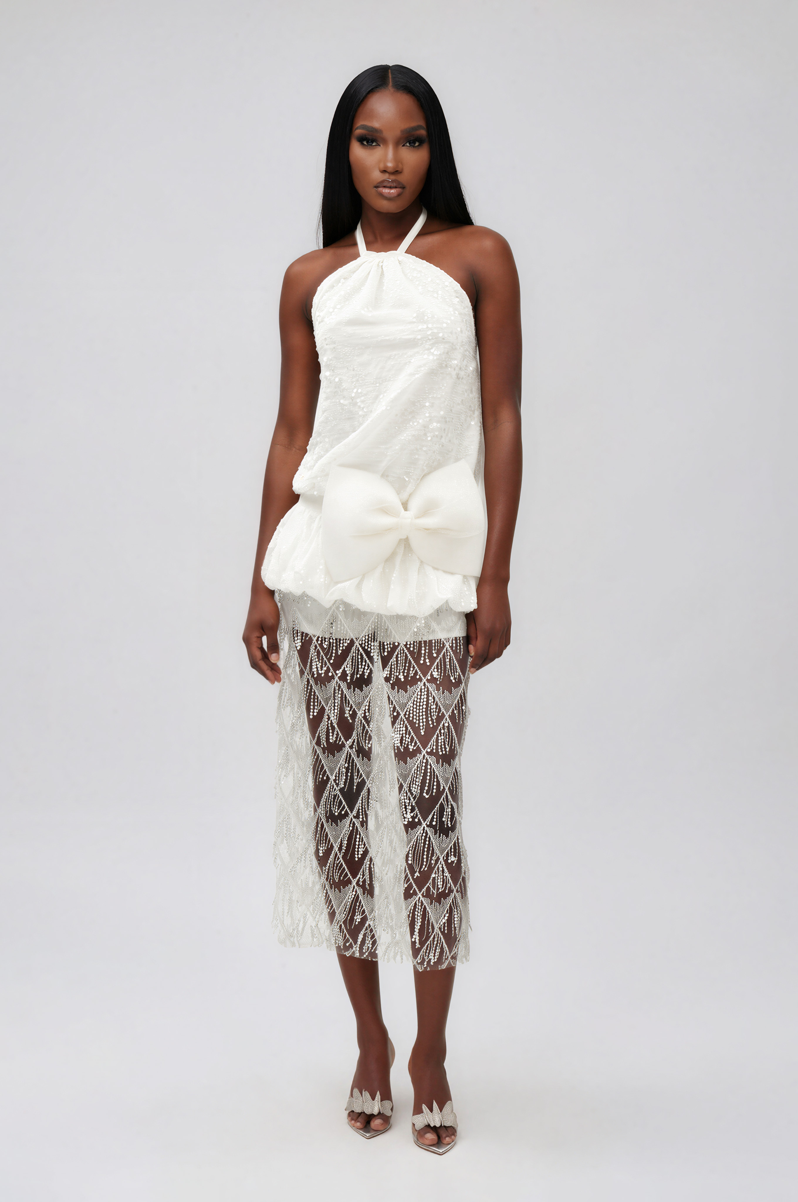 Ilargi Halter Neck Bow  Sequin Maxi Dress