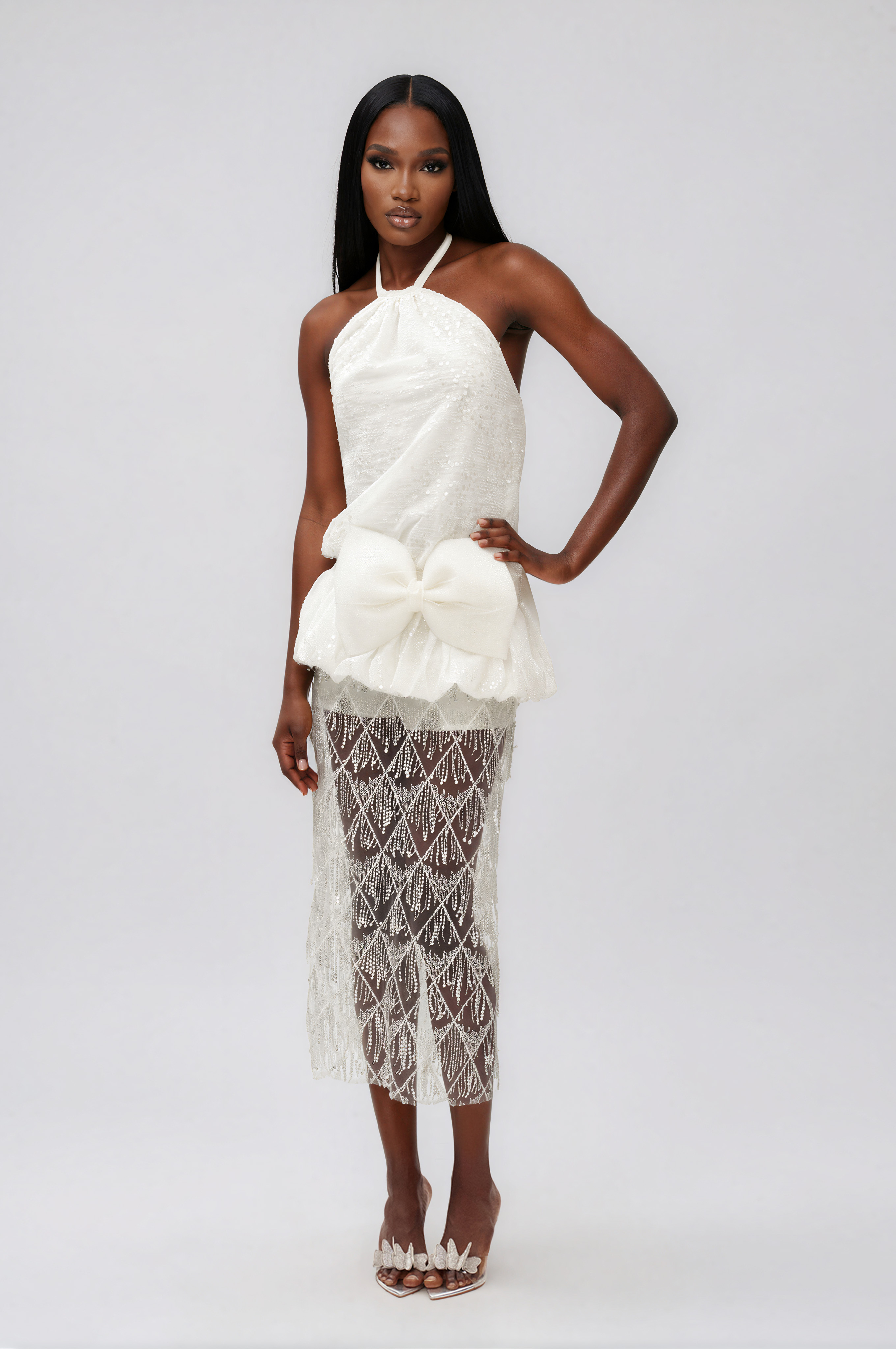 Ilargi Halter Neck Bow  Sequin Maxi Dress