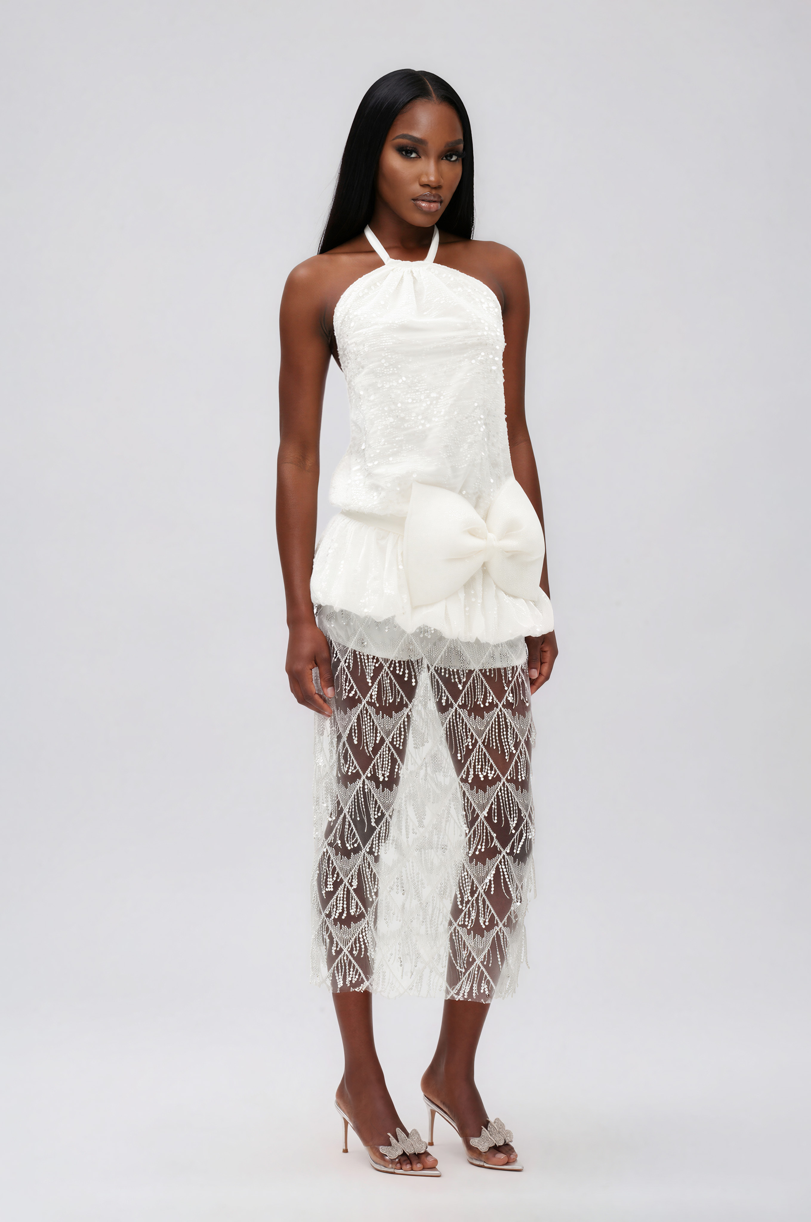 Ilargi Halter Neck Bow  Sequin Maxi Dress