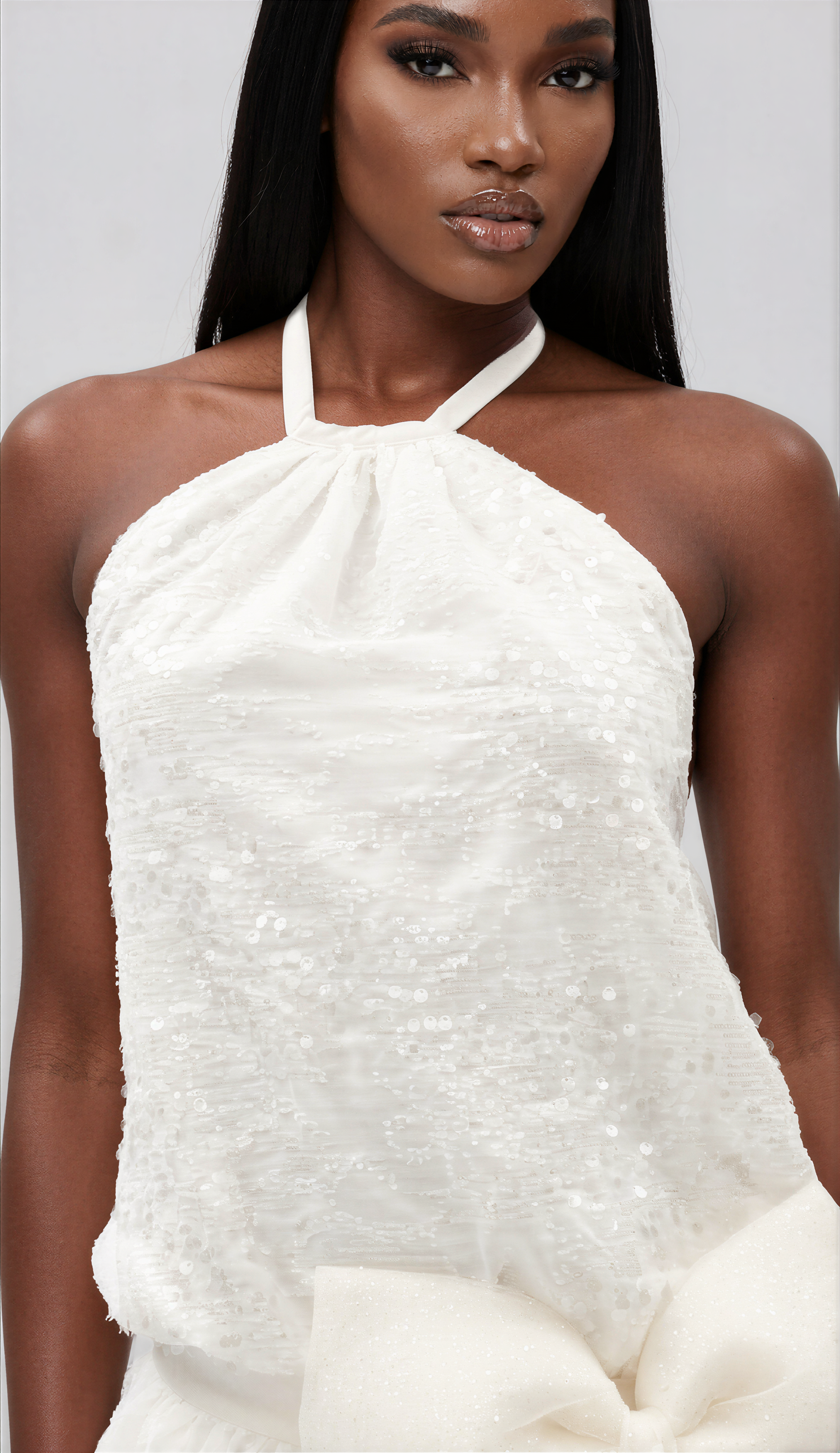 Ilargi Halter Neck Bow  Sequin Maxi Dress