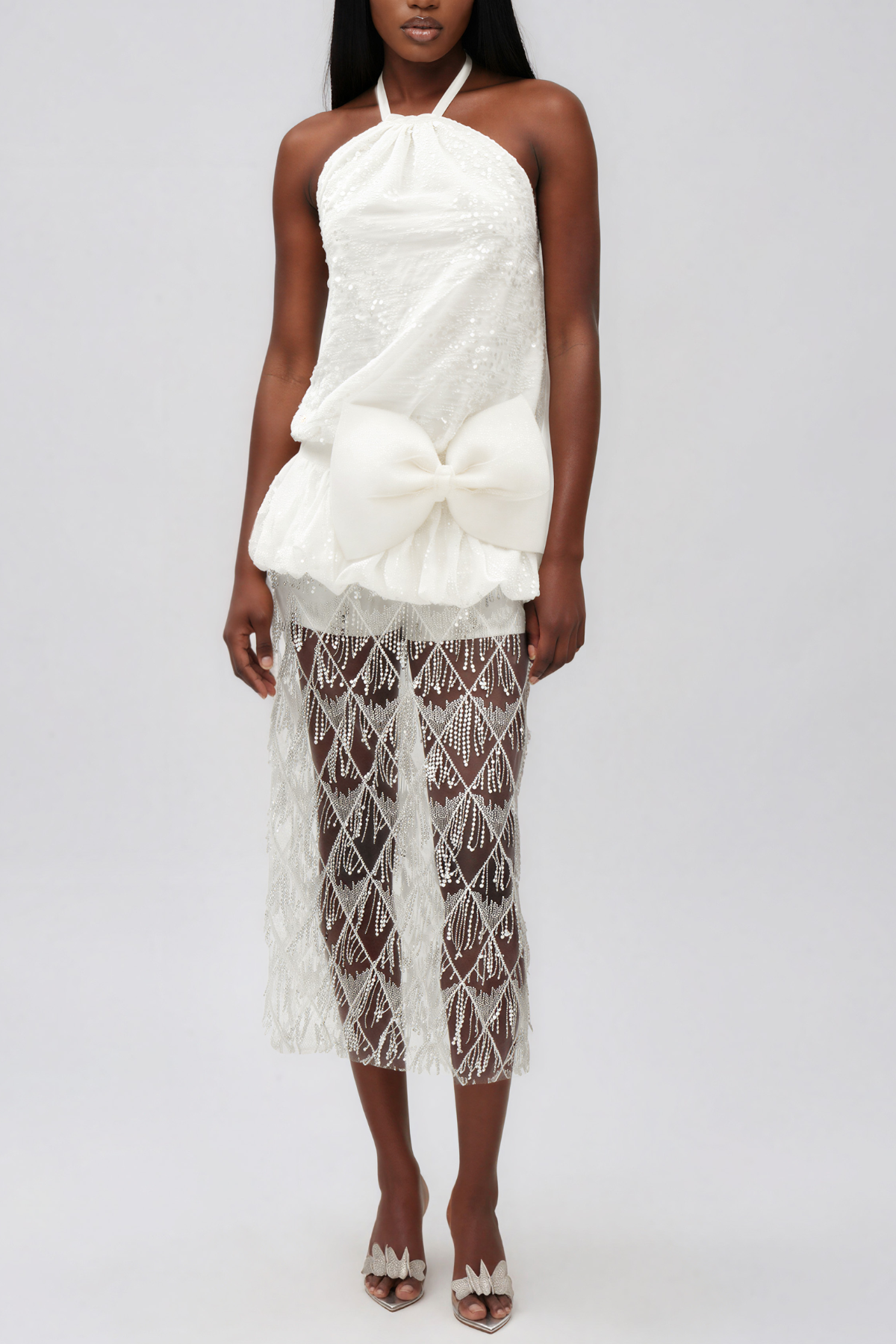 Ilargi Halter Neck Bow  Sequin Maxi Dress