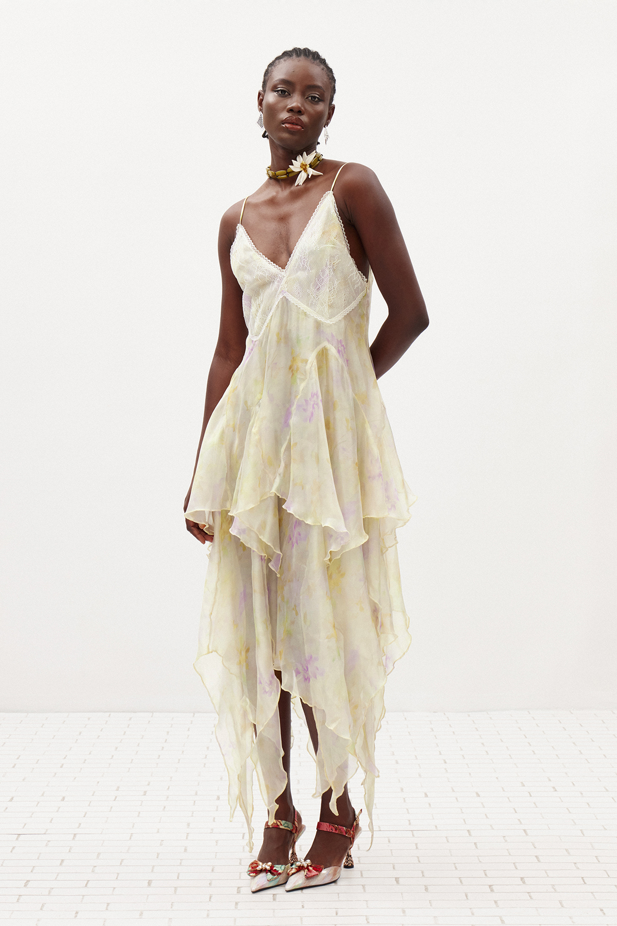 Ilary Spaghetti Asymmetric Ruffle Midi Dress