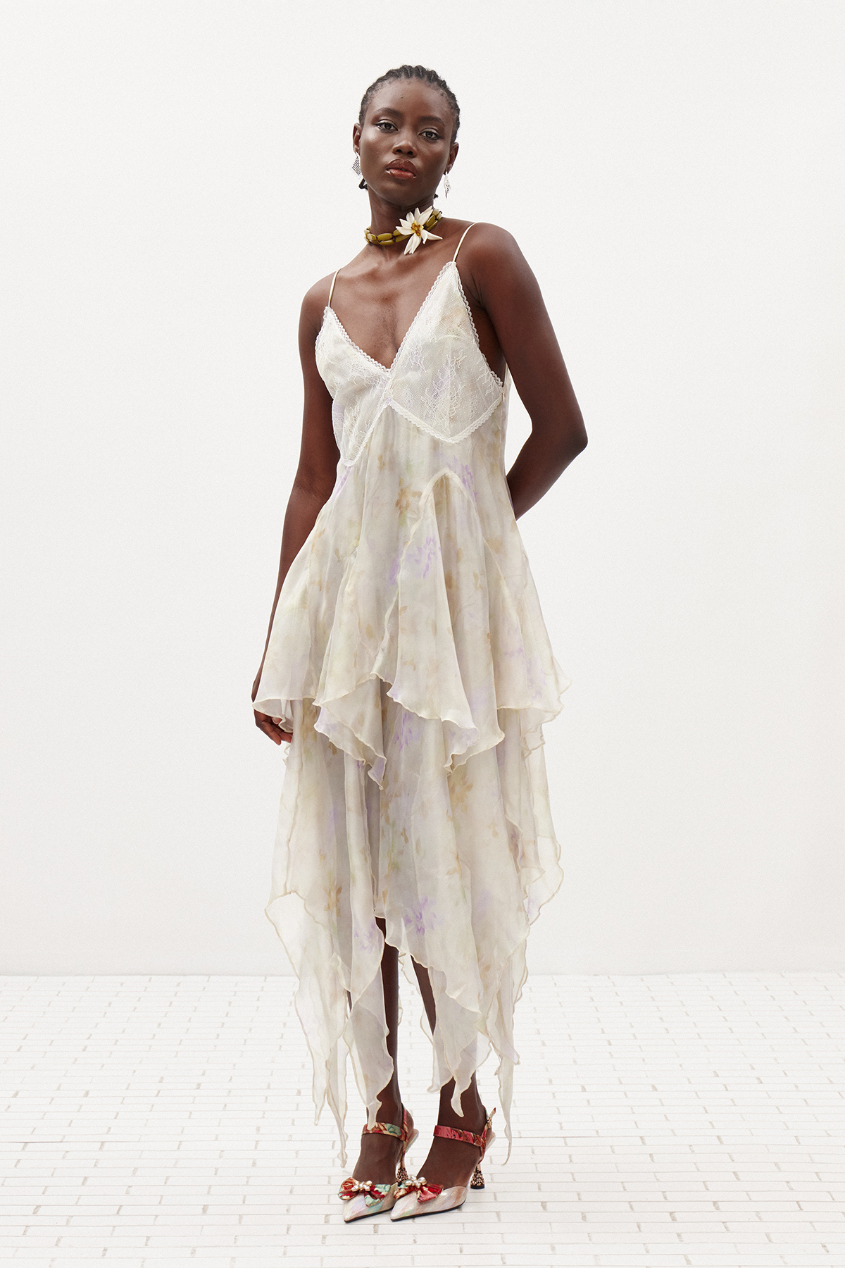 Ilary Spaghetti Asymmetric Ruffle Midi Dress