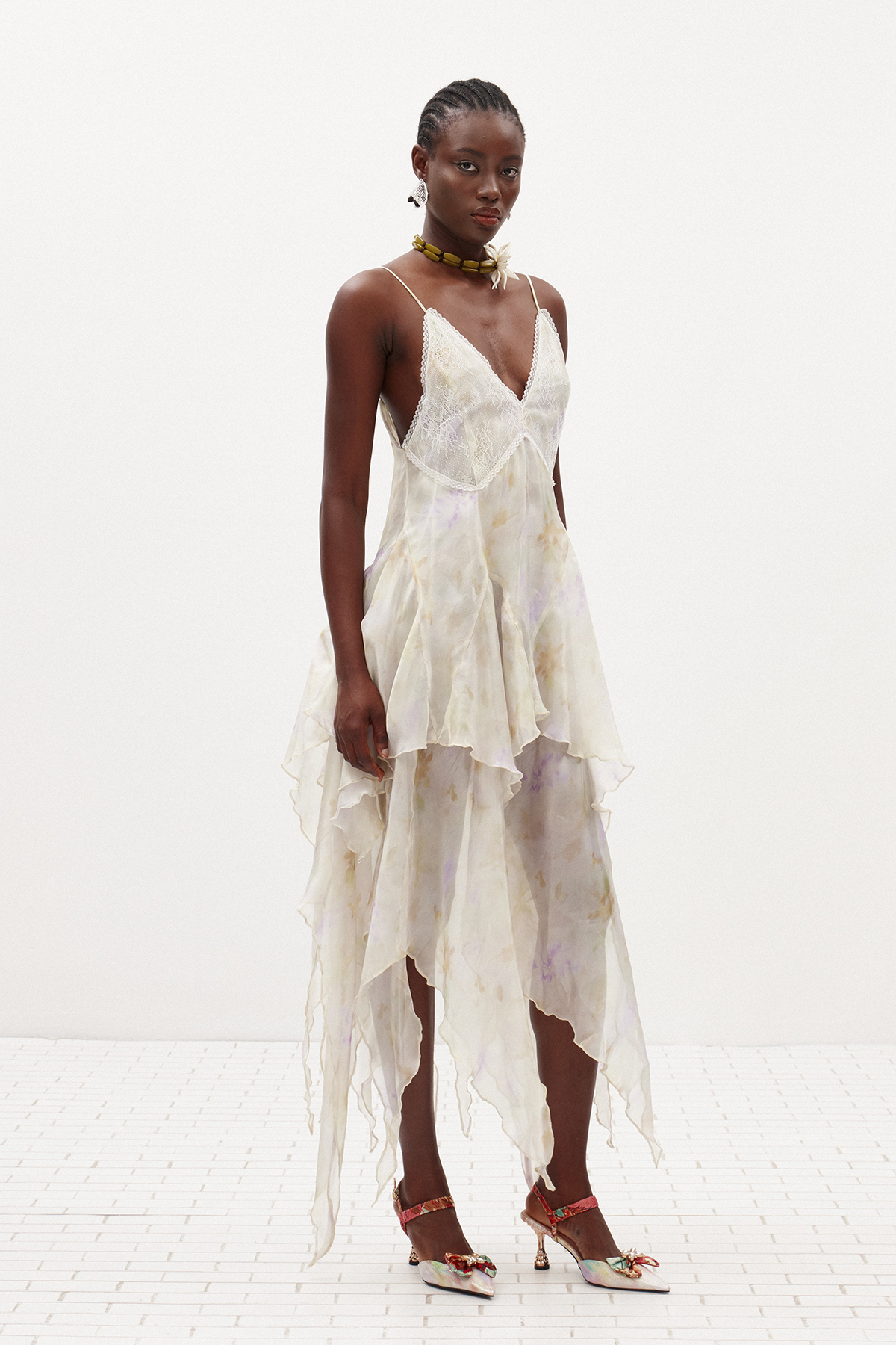 Ilary Spaghetti Asymmetric Ruffle Midi Dress