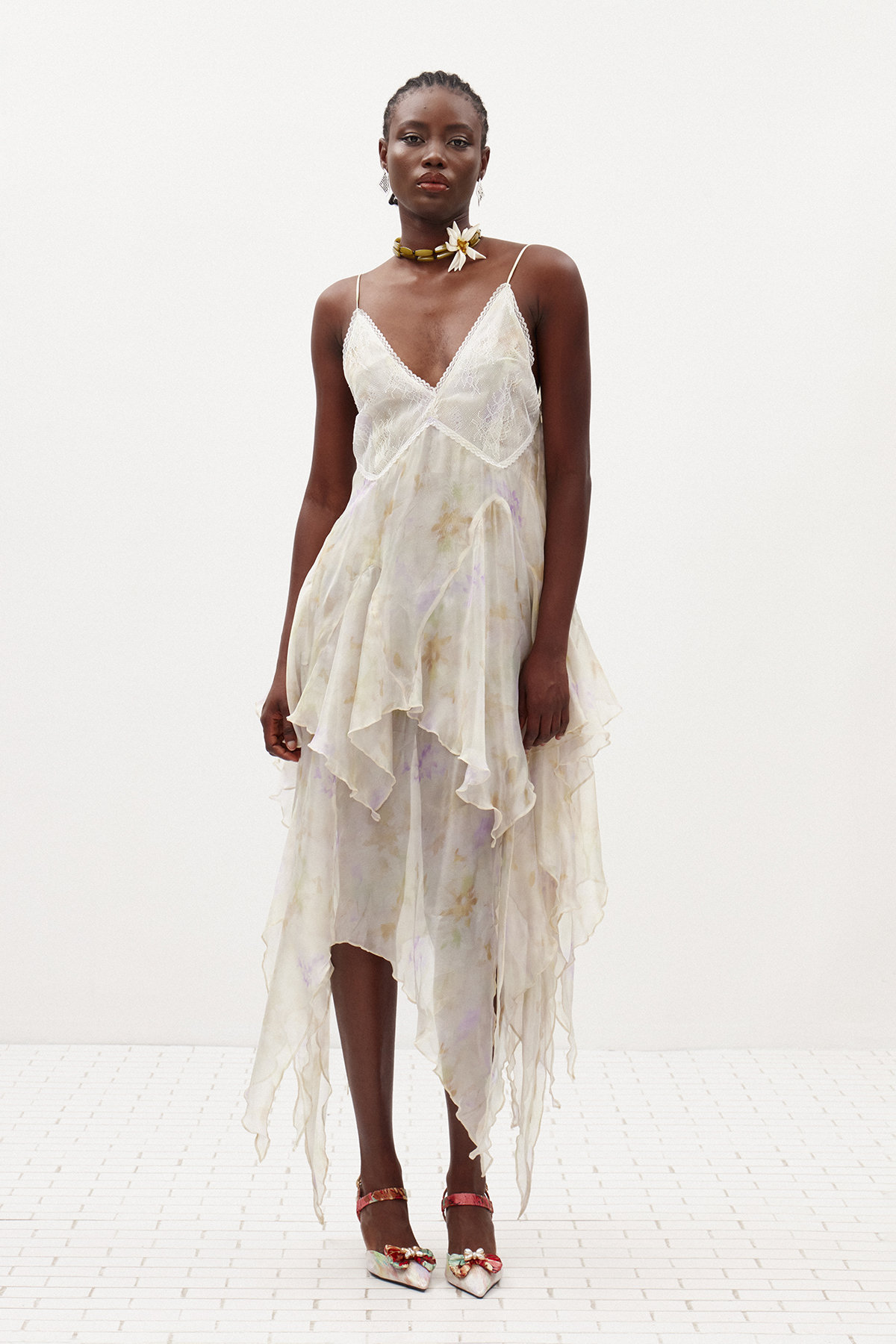 Ilary Spaghetti Asymmetric Ruffle Midi Dress