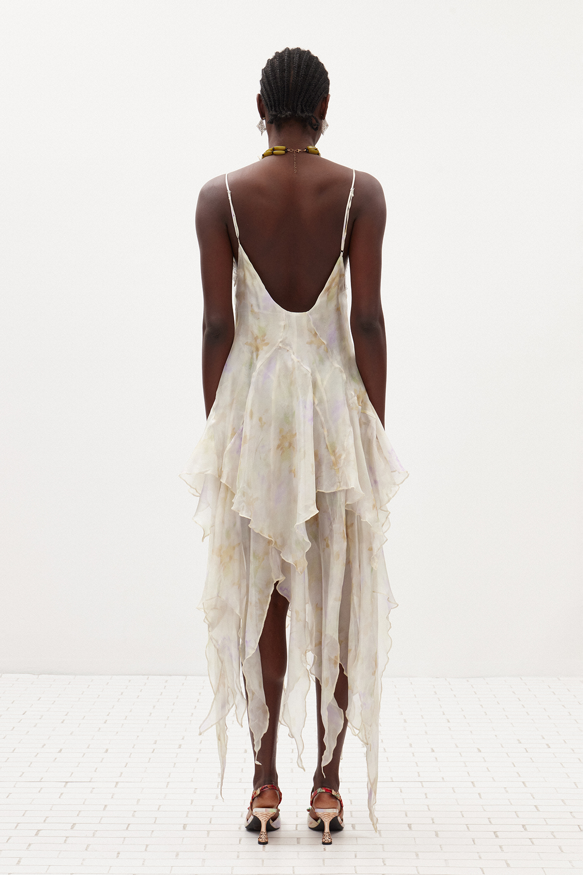 Ilary Spaghetti Asymmetric Ruffle Midi Dress