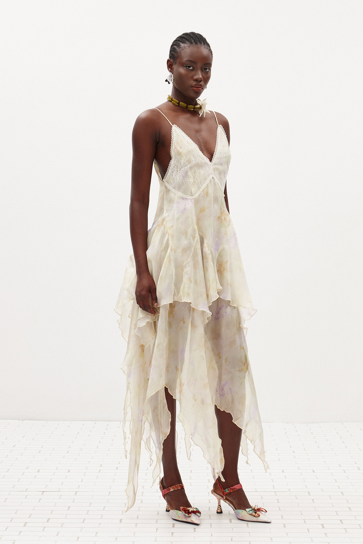 Ilary Spaghetti Asymmetric Ruffle Midi Dress