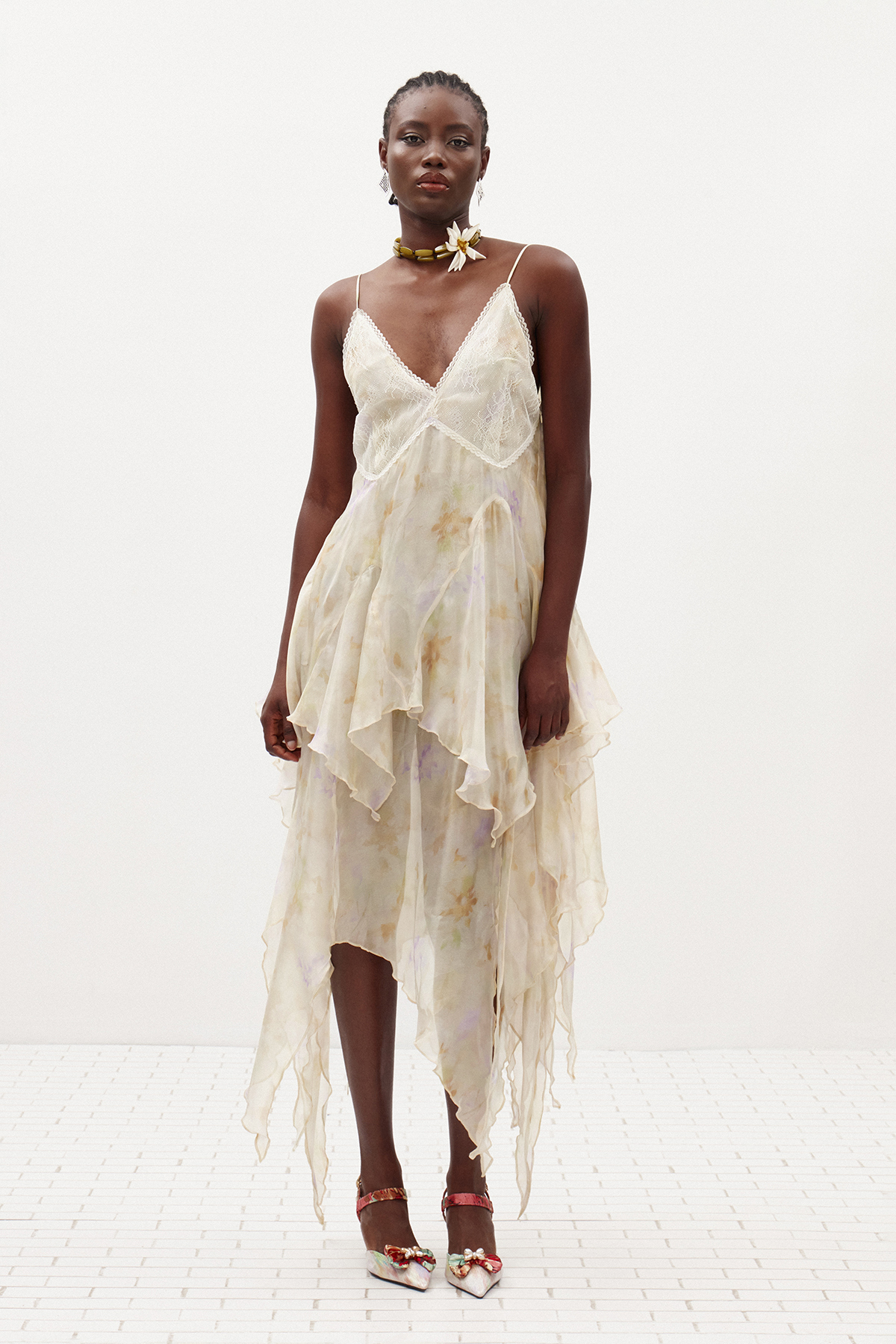 Ilary Spaghetti Asymmetric Ruffle Midi Dress