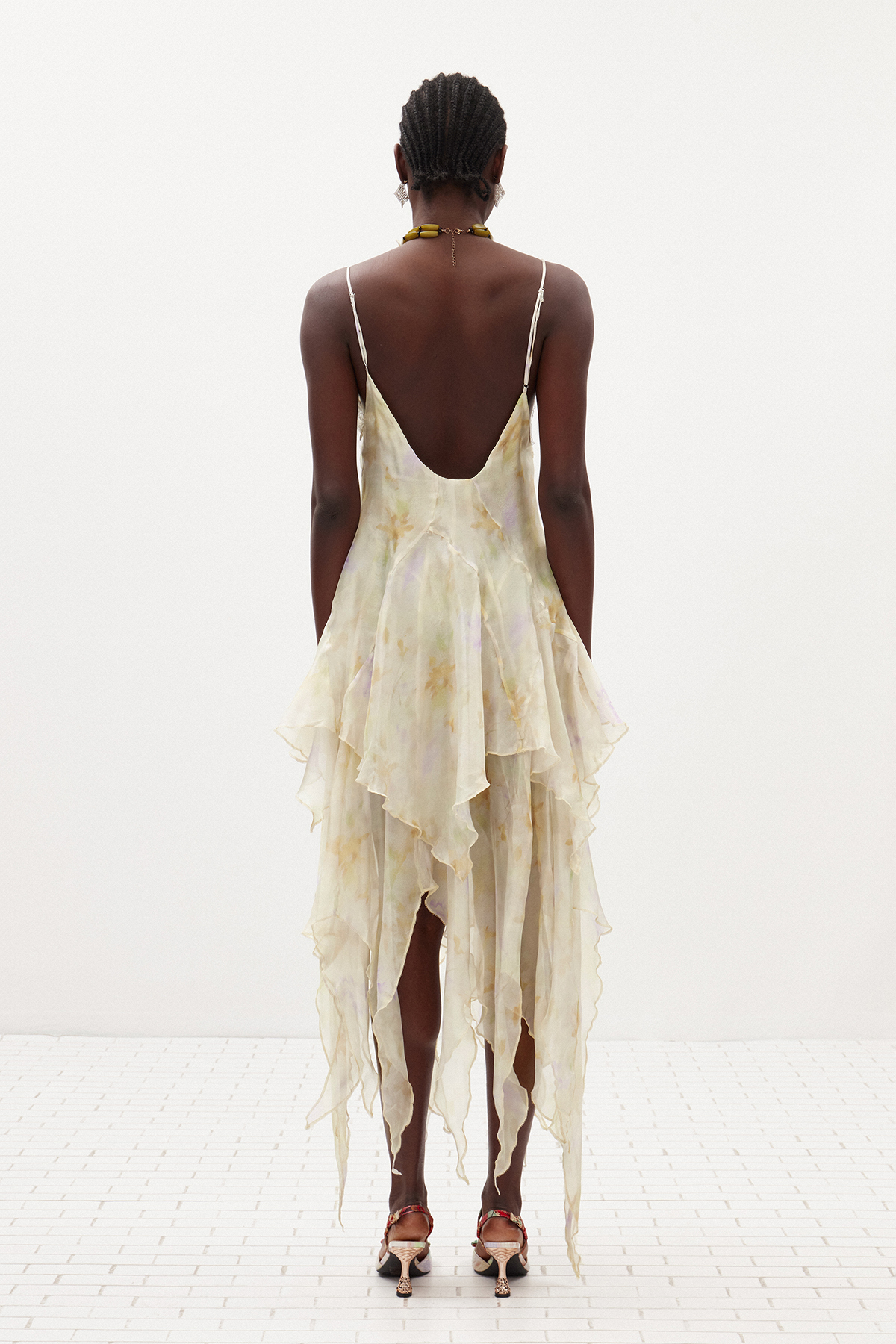 Ilary Spaghetti Asymmetric Ruffle Midi Dress