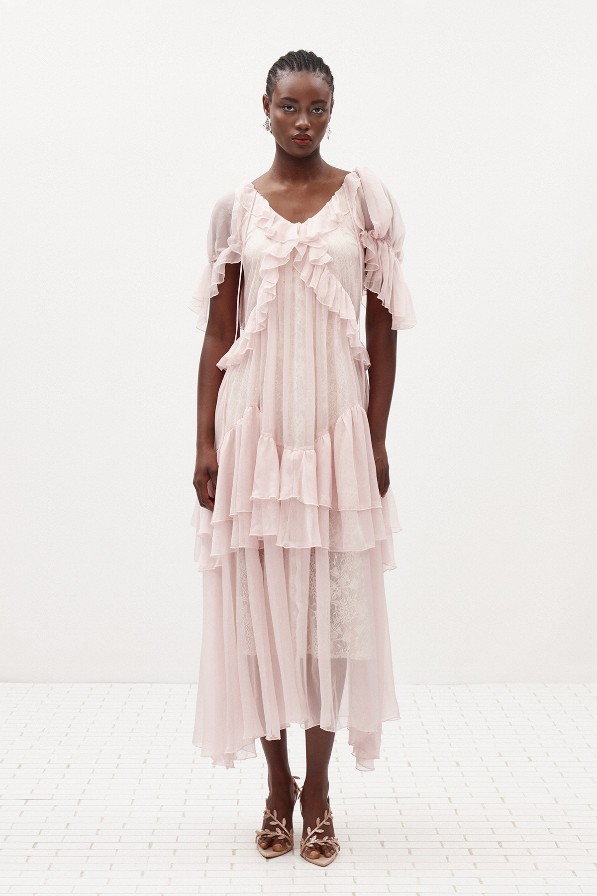Ilayda Ruffle Mesh Maxi Dress