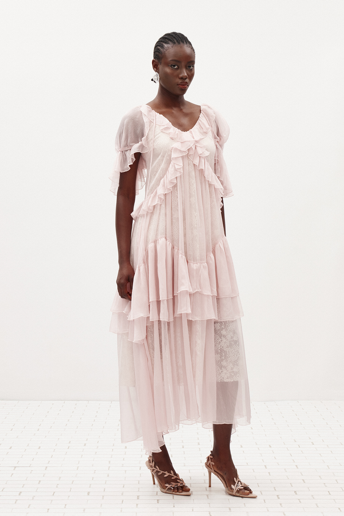 Ilayda Ruffle Mesh Maxi Dress