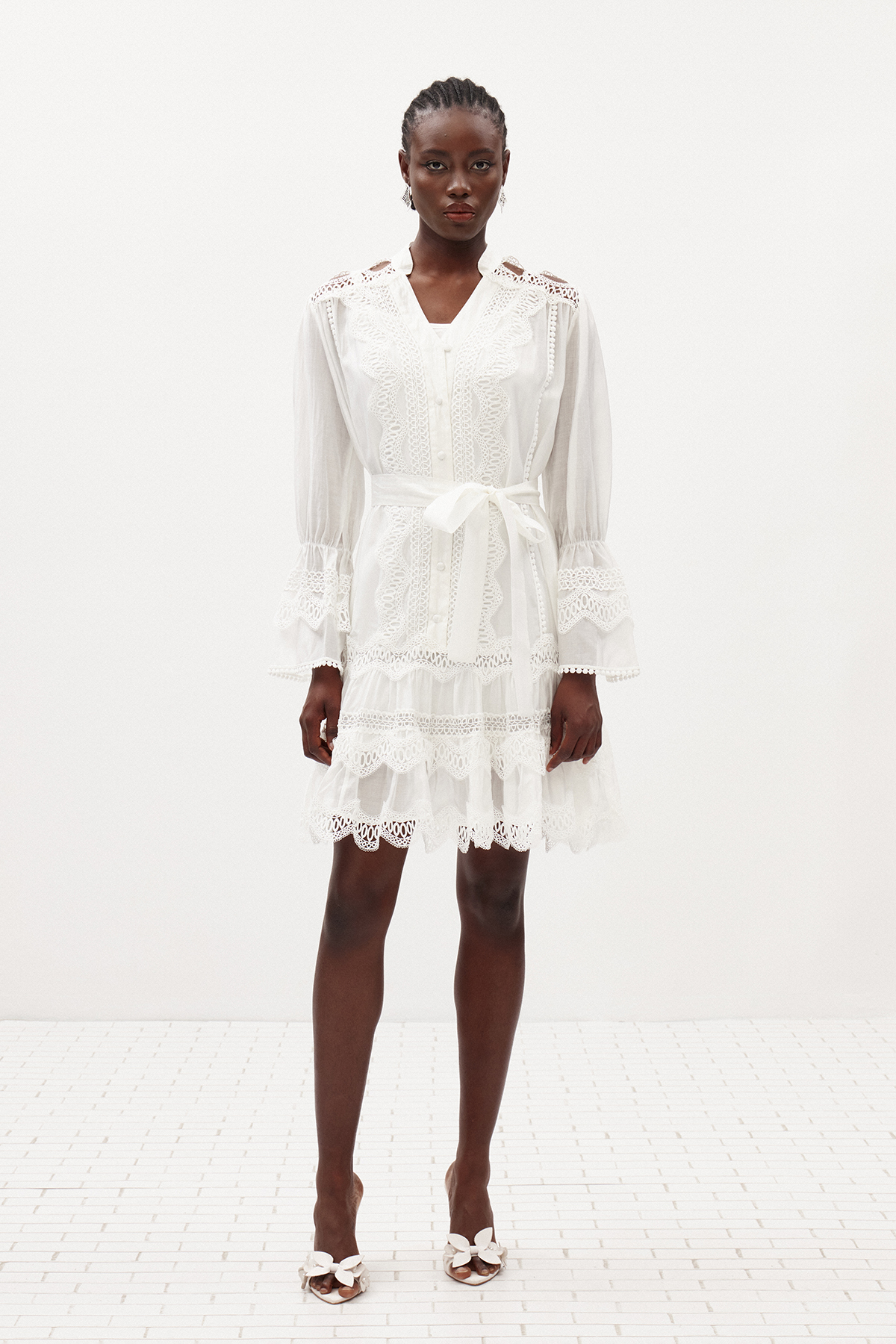 Ildar Bell Sleeve Lace Mini Dress