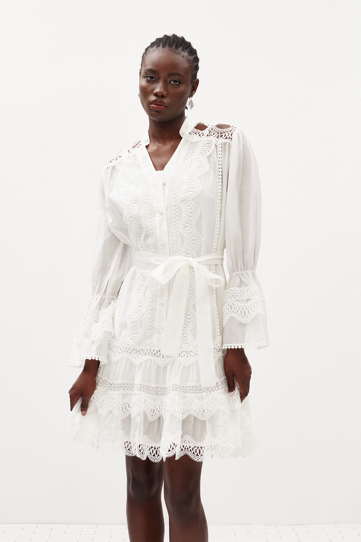 Ildar Bell Sleeve Lace Mini Dress