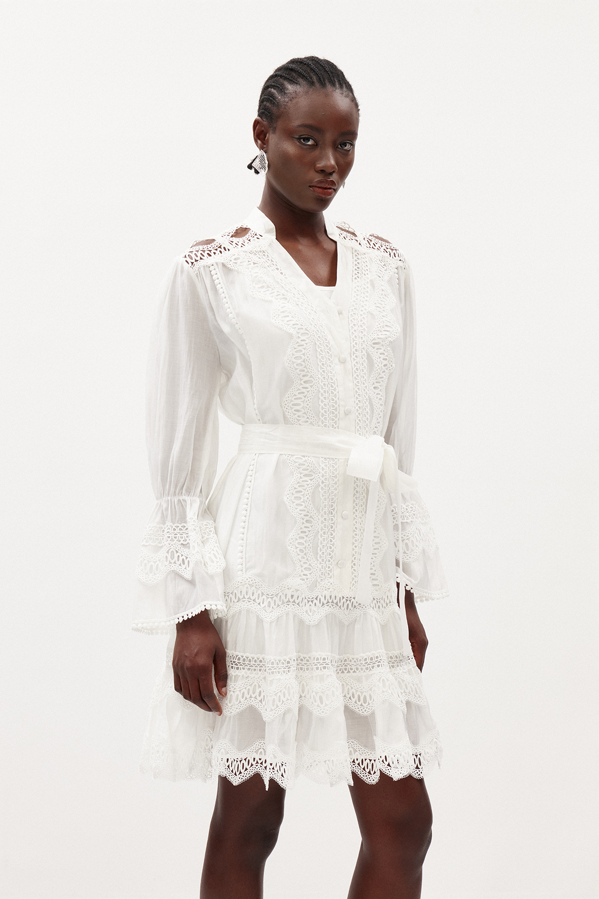 Ildar Bell Sleeve Lace Mini Dress