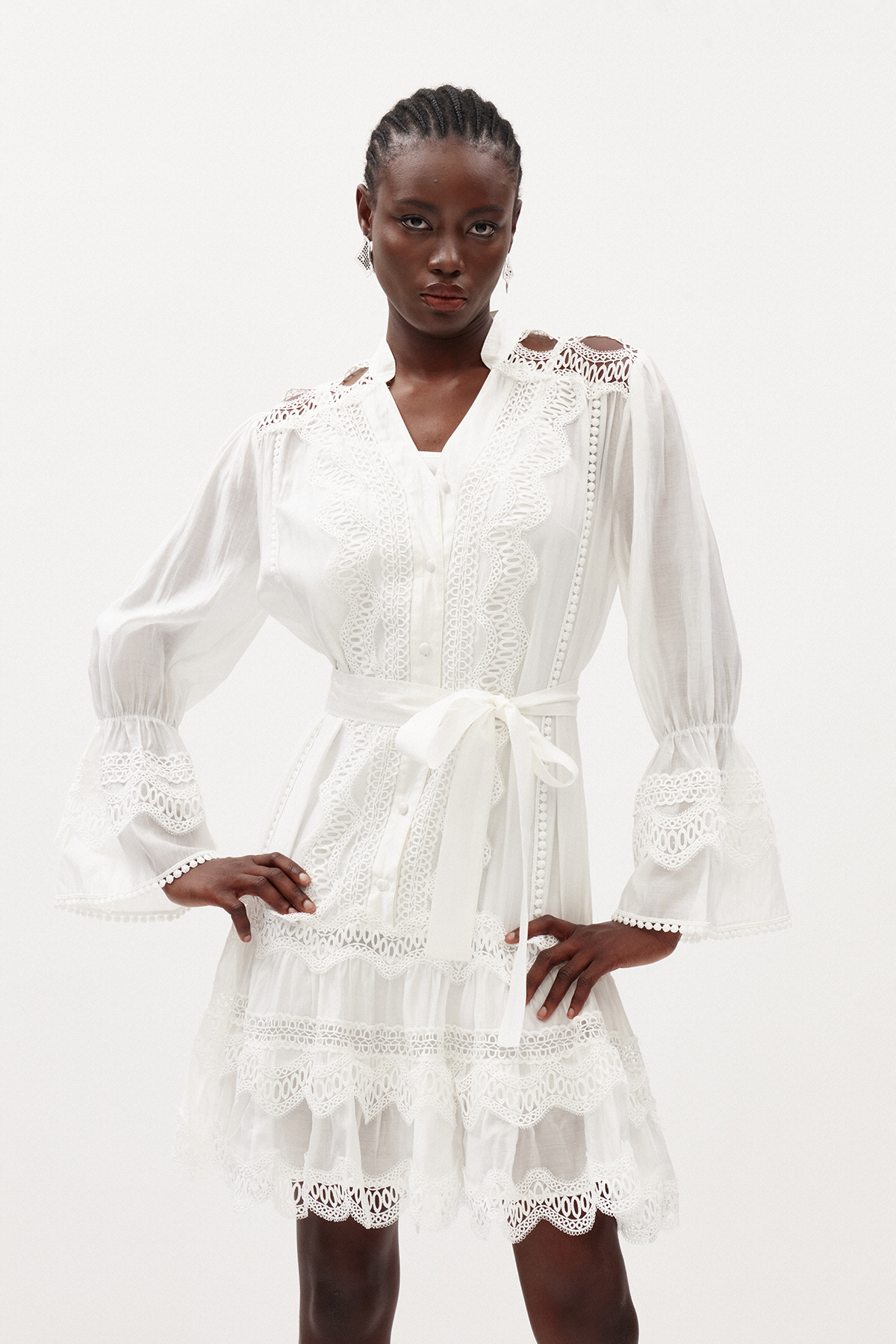 Ildar Bell Sleeve Lace Mini Dress