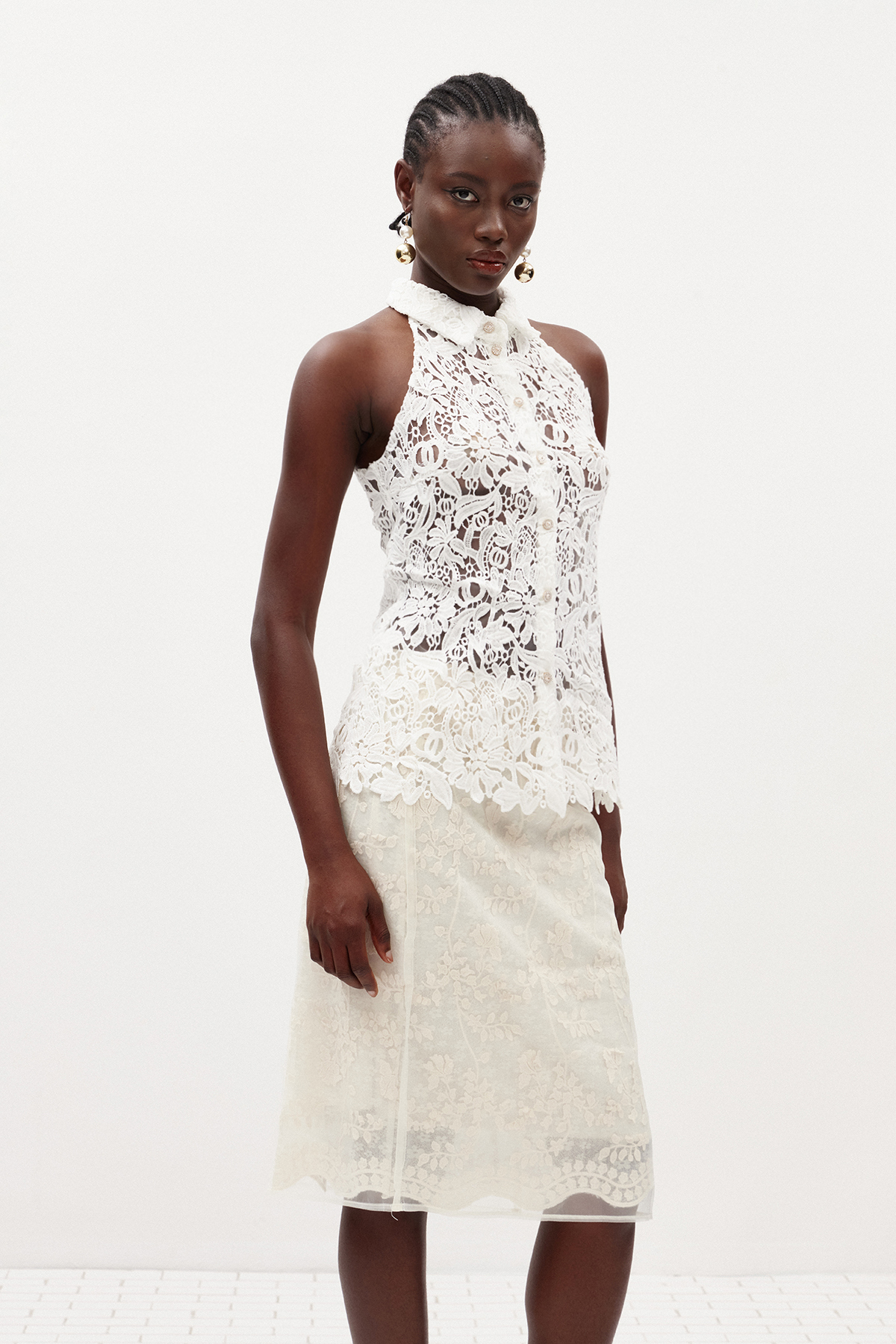 Ildefonso Sleeveless Lace Shirt