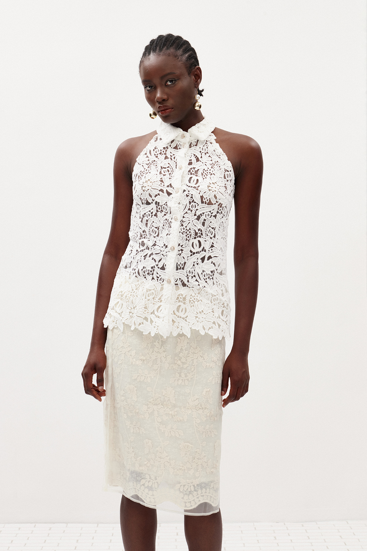 Ildefonso Sleeveless Lace Shirt