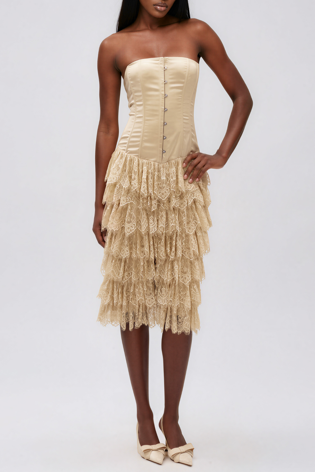 Ileana Strapless Lace Midi Dress