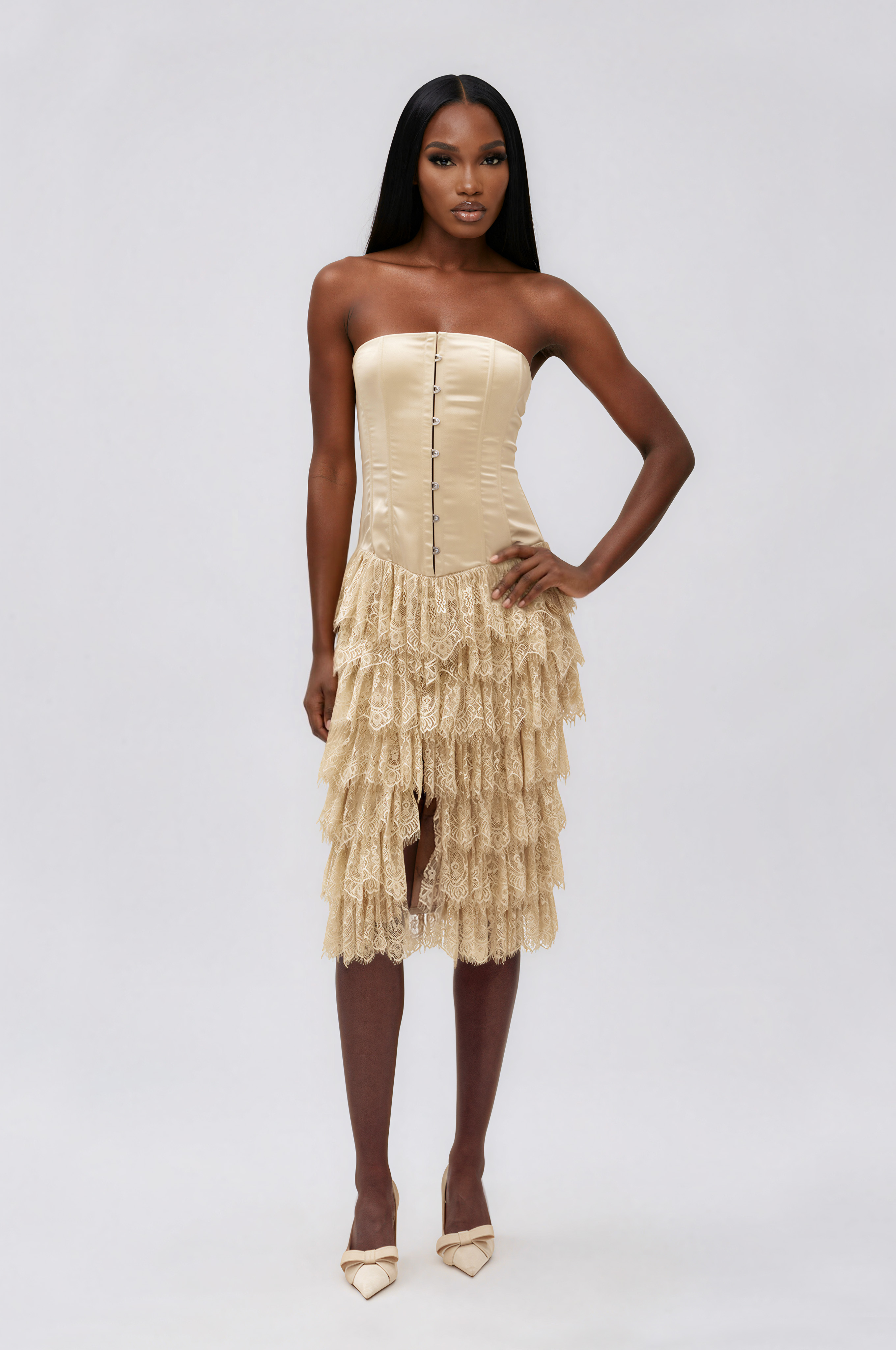 Ileana Strapless Lace Midi Dress