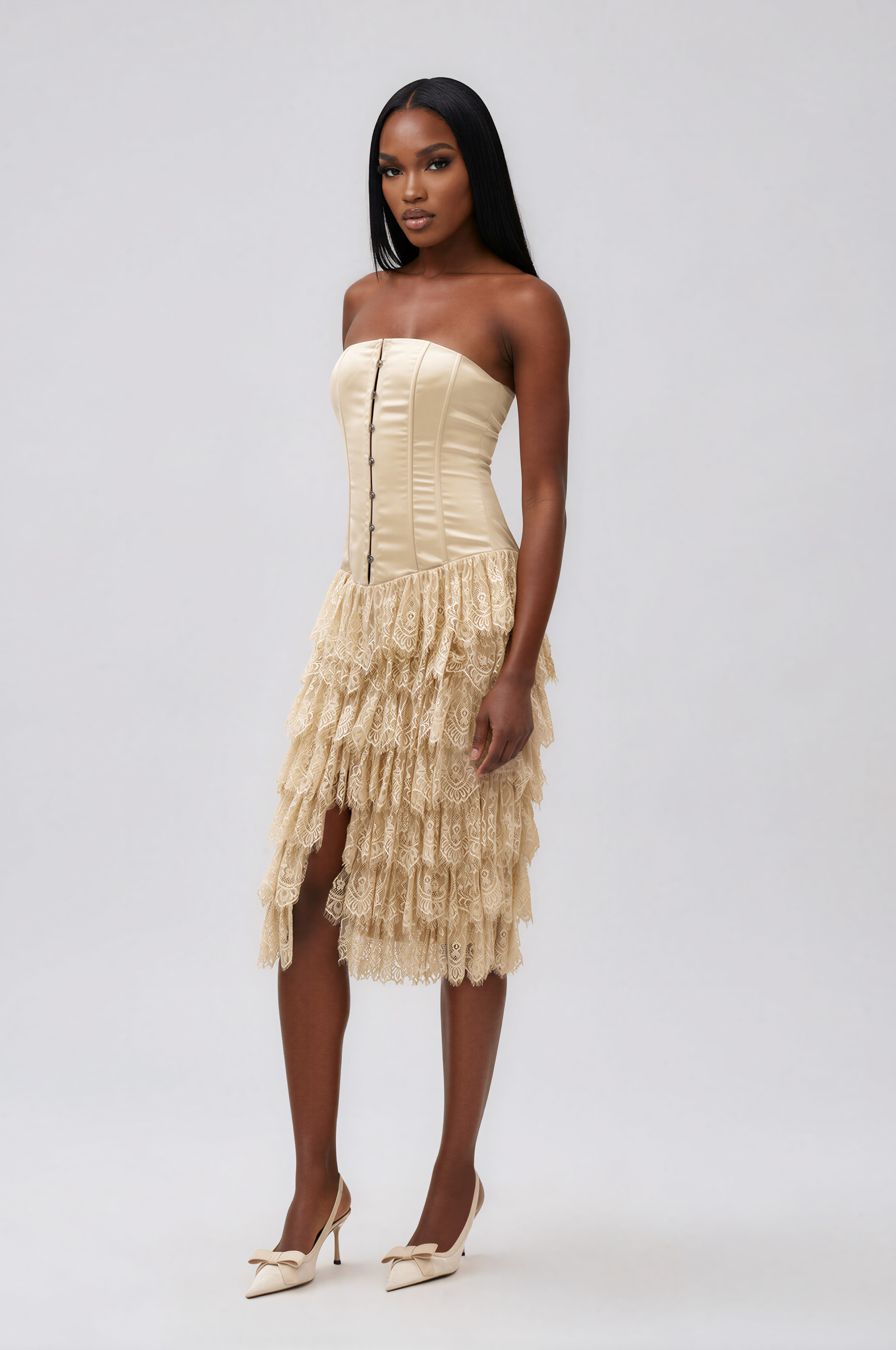 Ileana Strapless Lace Midi Dress