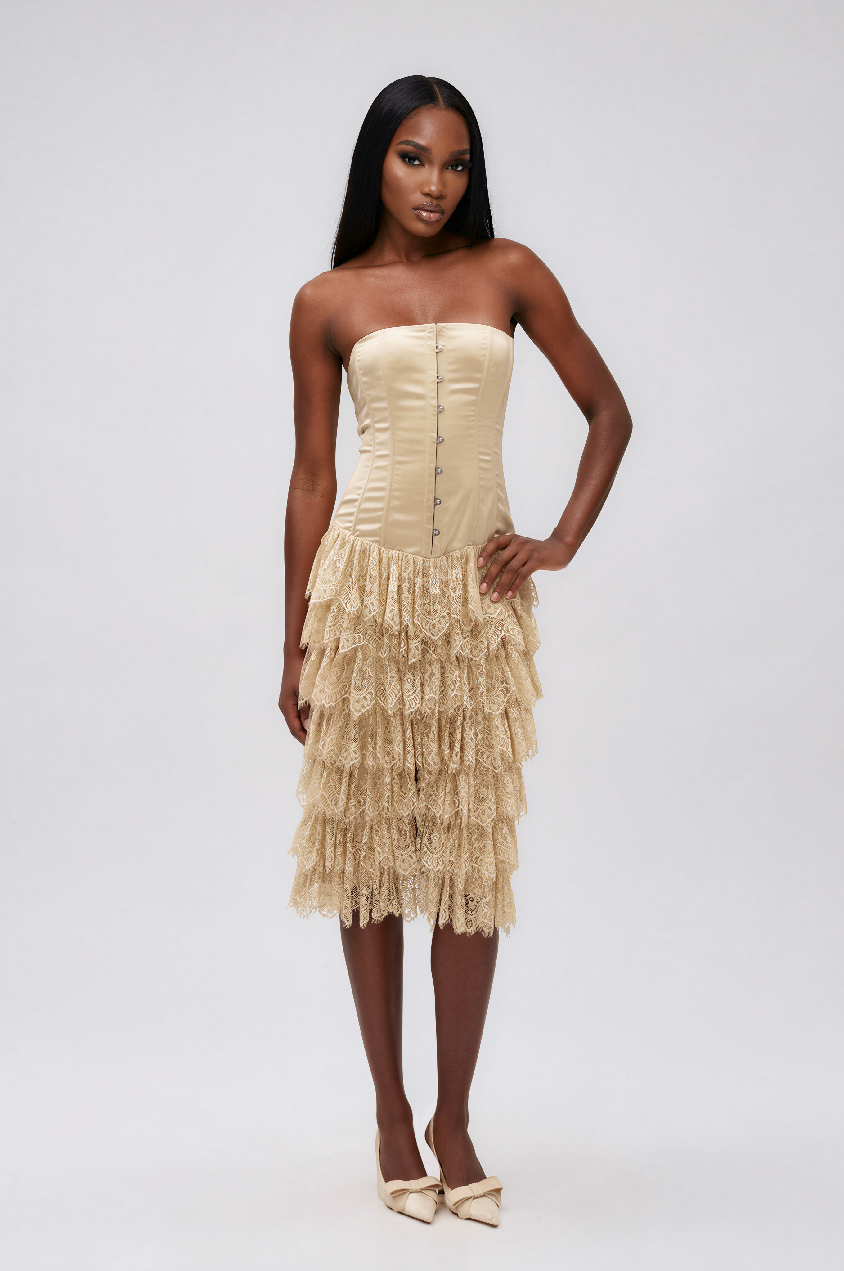 Ileana Strapless Lace Midi Dress