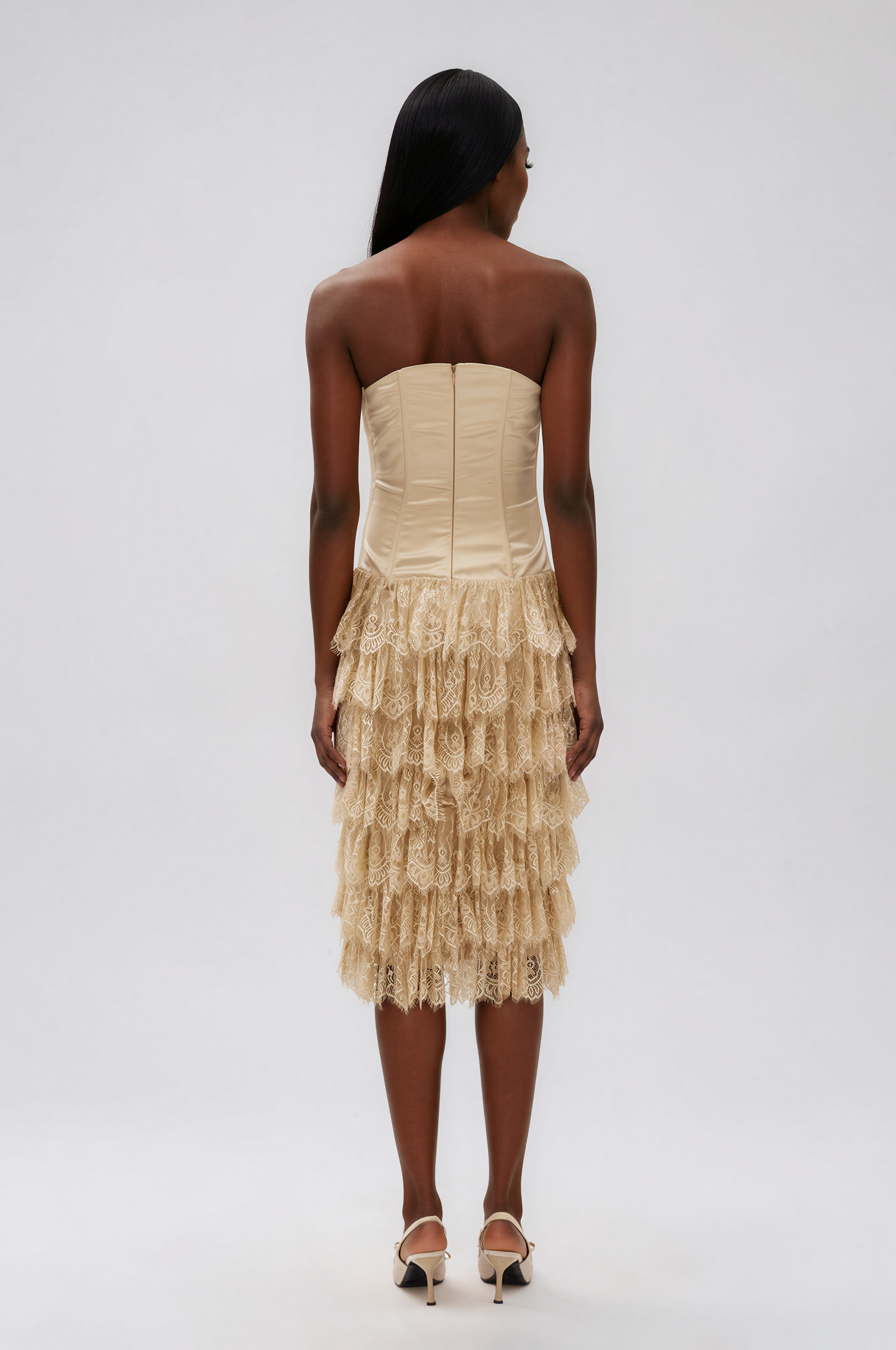 Ileana Strapless Lace Midi Dress