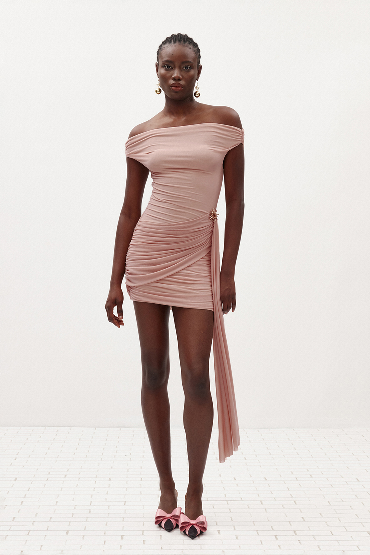 Ilektra Off Shoulder Draped Mini Dress