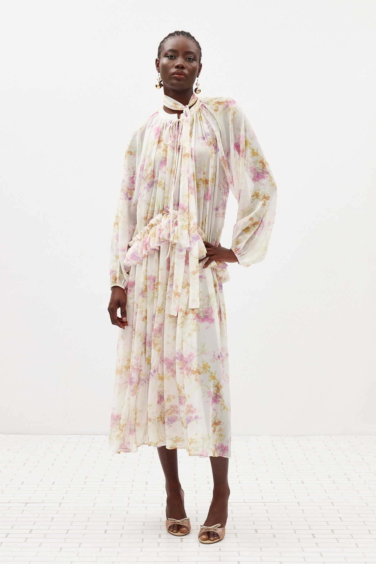 Ilenia Floral Ruffle Midi Dress