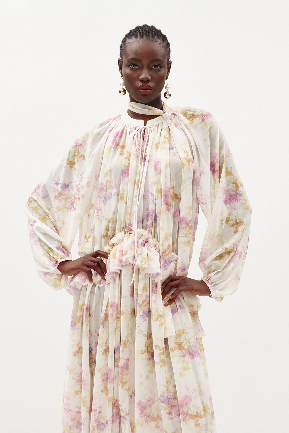 Ilenia Floral Ruffle Midi Dress