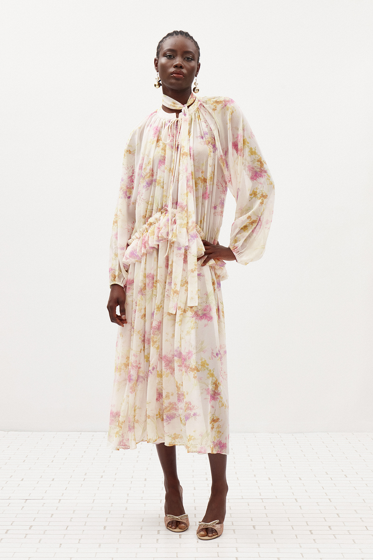Ilenia Floral Ruffle Midi Dress