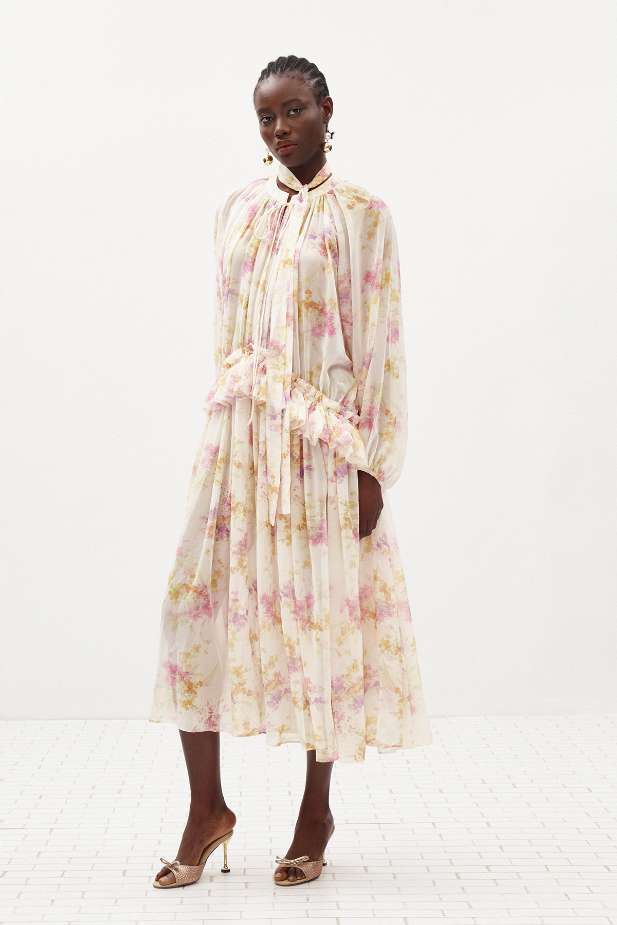 Ilenia Floral Ruffle Midi Dress