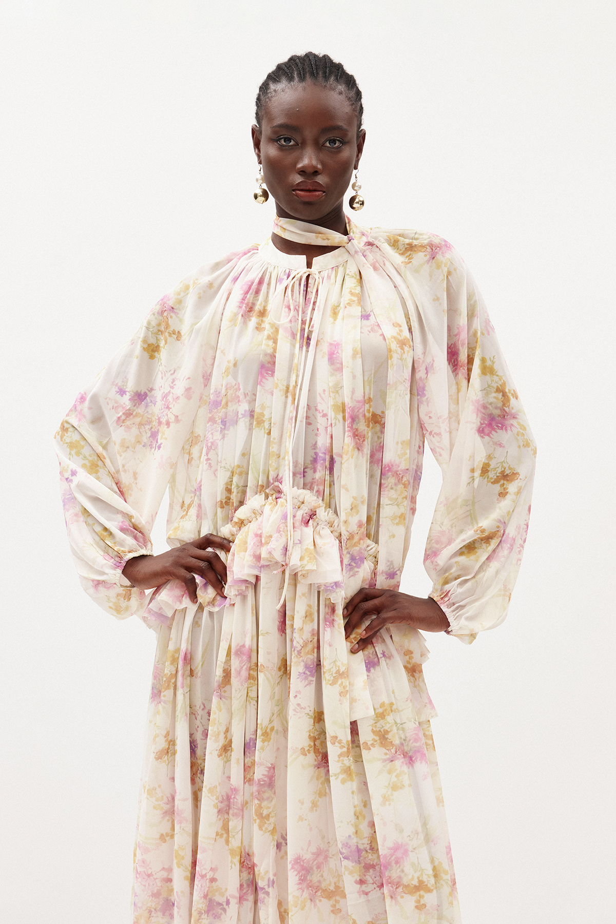 Ilenia Floral Ruffle Midi Dress